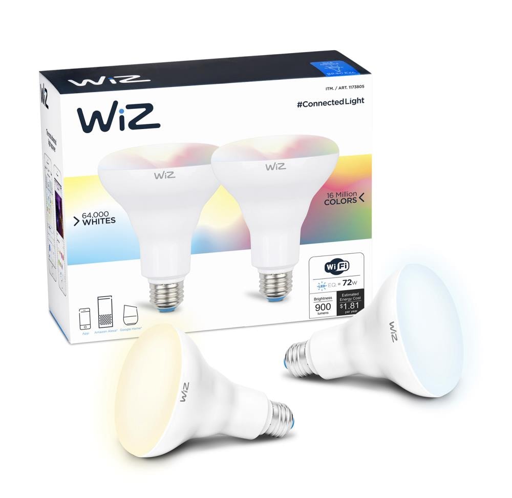 WiZ IZ20087582 65 Watt EQ BR30 Smart WiFi Connected LED Light Bulb 2PK/Alexa NEW 