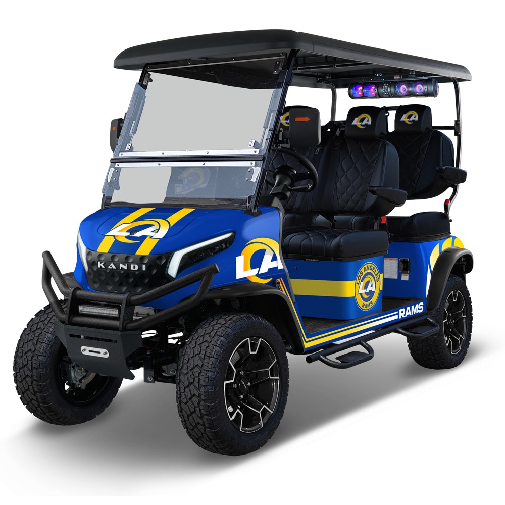 NFL Licensed 4 Seat Electric Golf Cart with Lithium Battery, Max Speed 15 MPH - Los Angeles Rams in Blue | - KANDI NFL4PROF-L-LAR