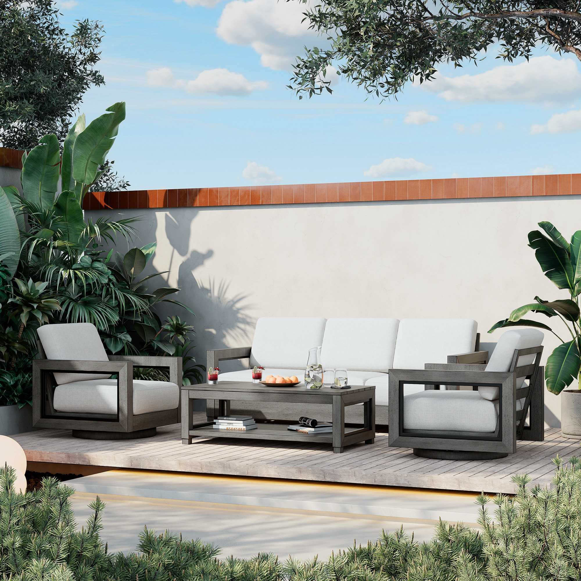  CP-SF4-GG-E4-WL2 4 -Piece Patio Sofa Conversation Set with Gray Cushions
