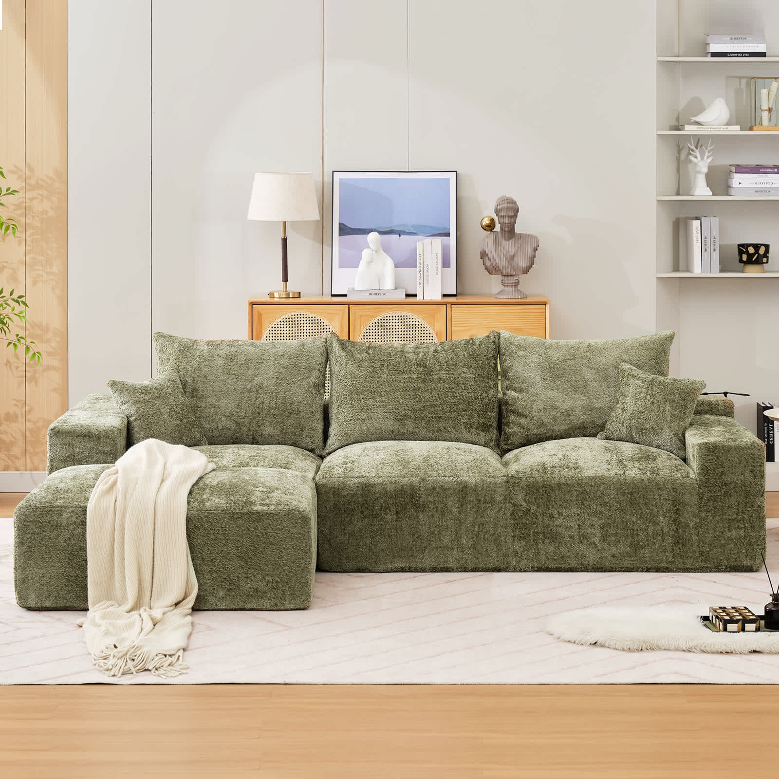 Qeetex SUN-PHO-34Q5KKCJ Modular Sectional Sofa with Chaise and Sleeper Bed Oversized Chenille Couch for 4 People L Shaped Convertible Sof