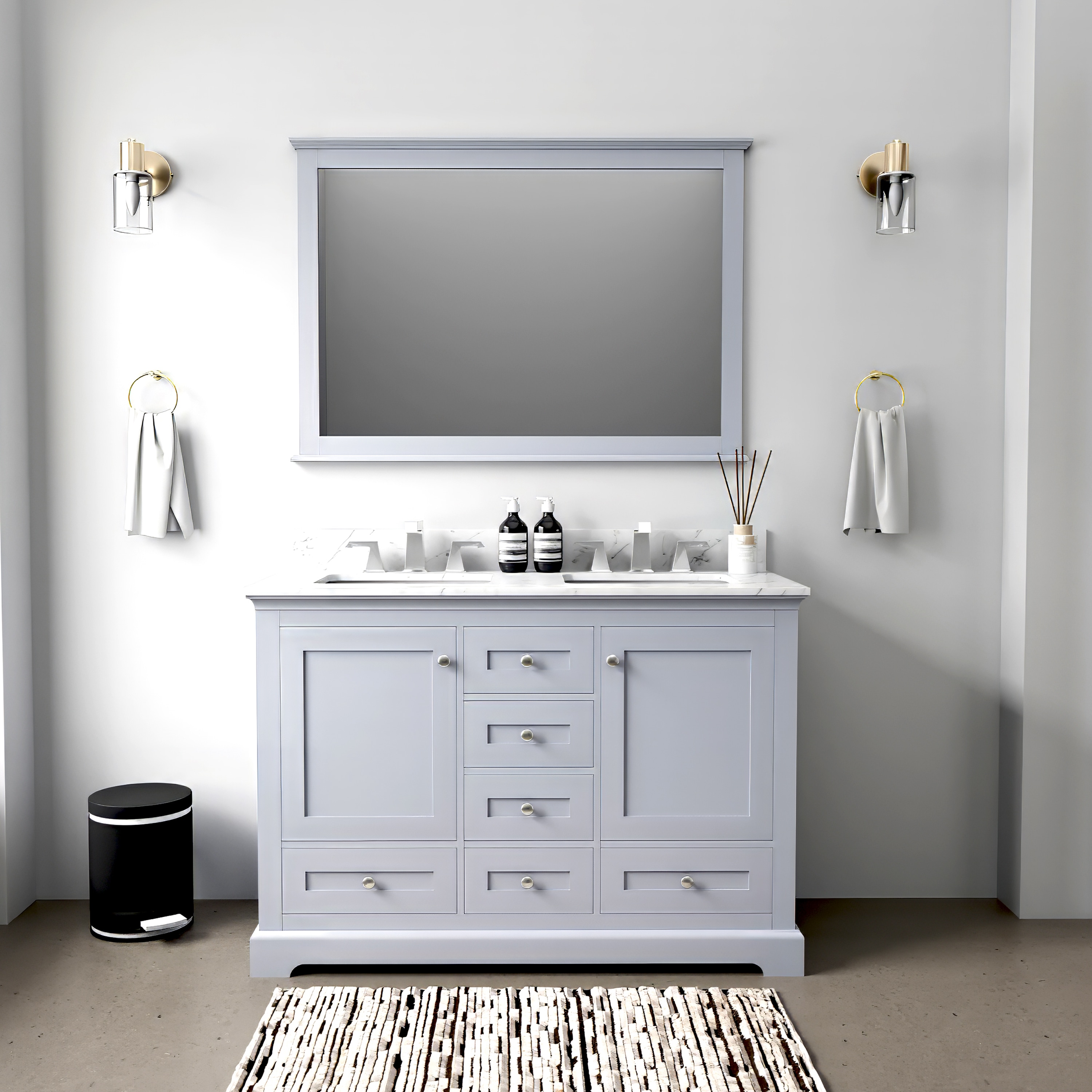 Lexora LVD48DB311 Dukes 48-in Dark Grey Undermount Double Sink Bathroom Vanity with White Cultured Marble Top (Mirror and Faucet Included)