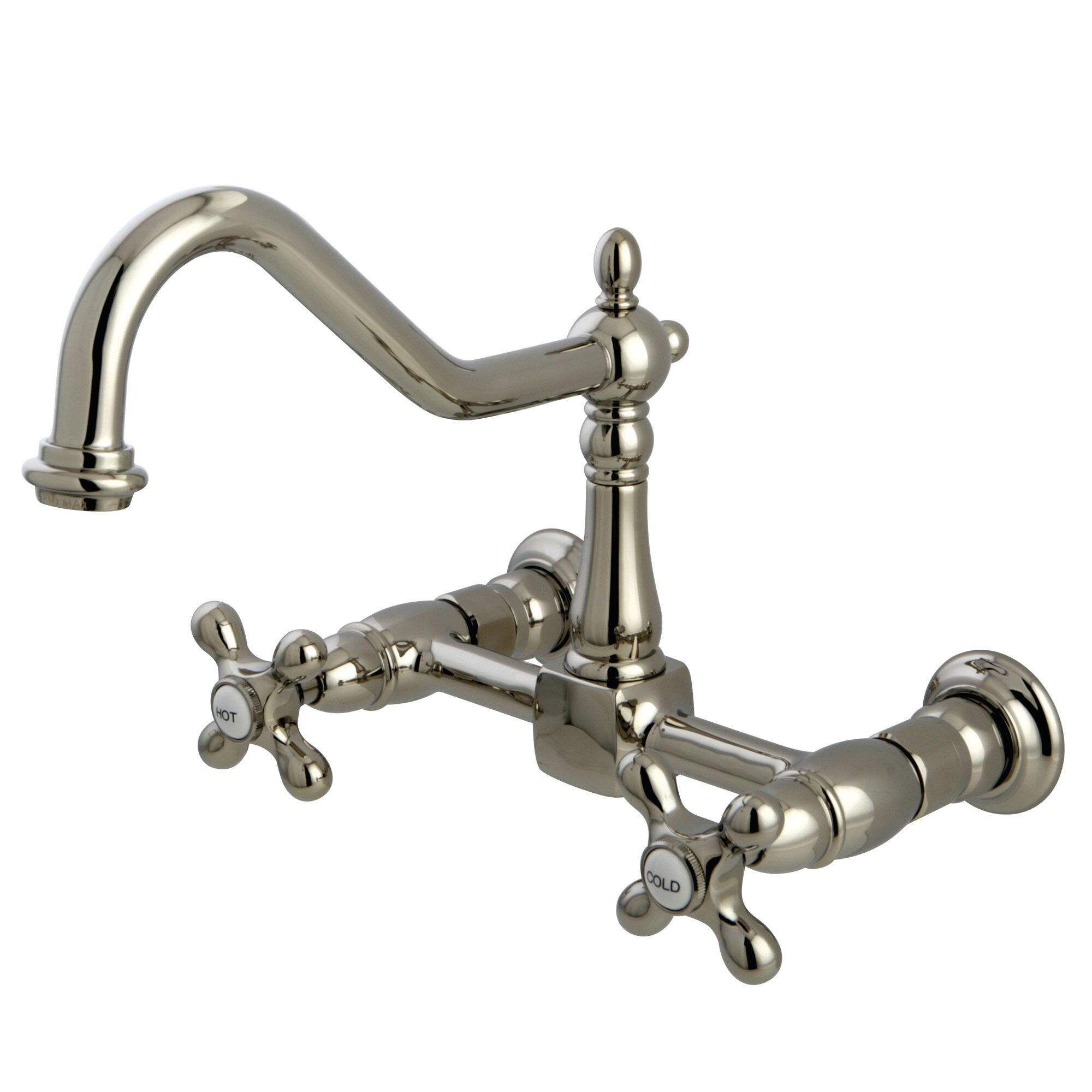 Kingston Brass WLKS1246AX Polished Nickel Double Handle Wall-mount Kitchen Faucet