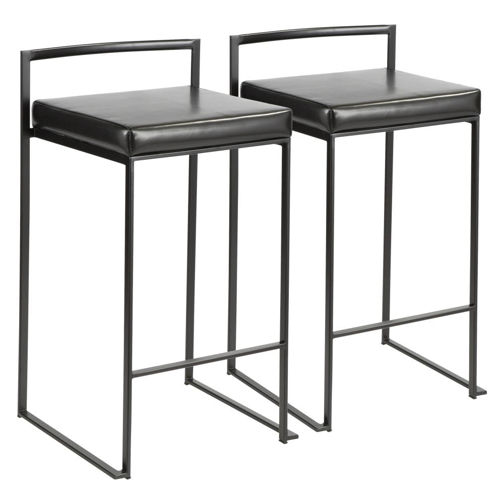 LumiSource B26-FUJI BK+BK2 Fuji Set of 2 Black, Black 31-in H Bar height Upholstered Stackable Metal Bar Stool