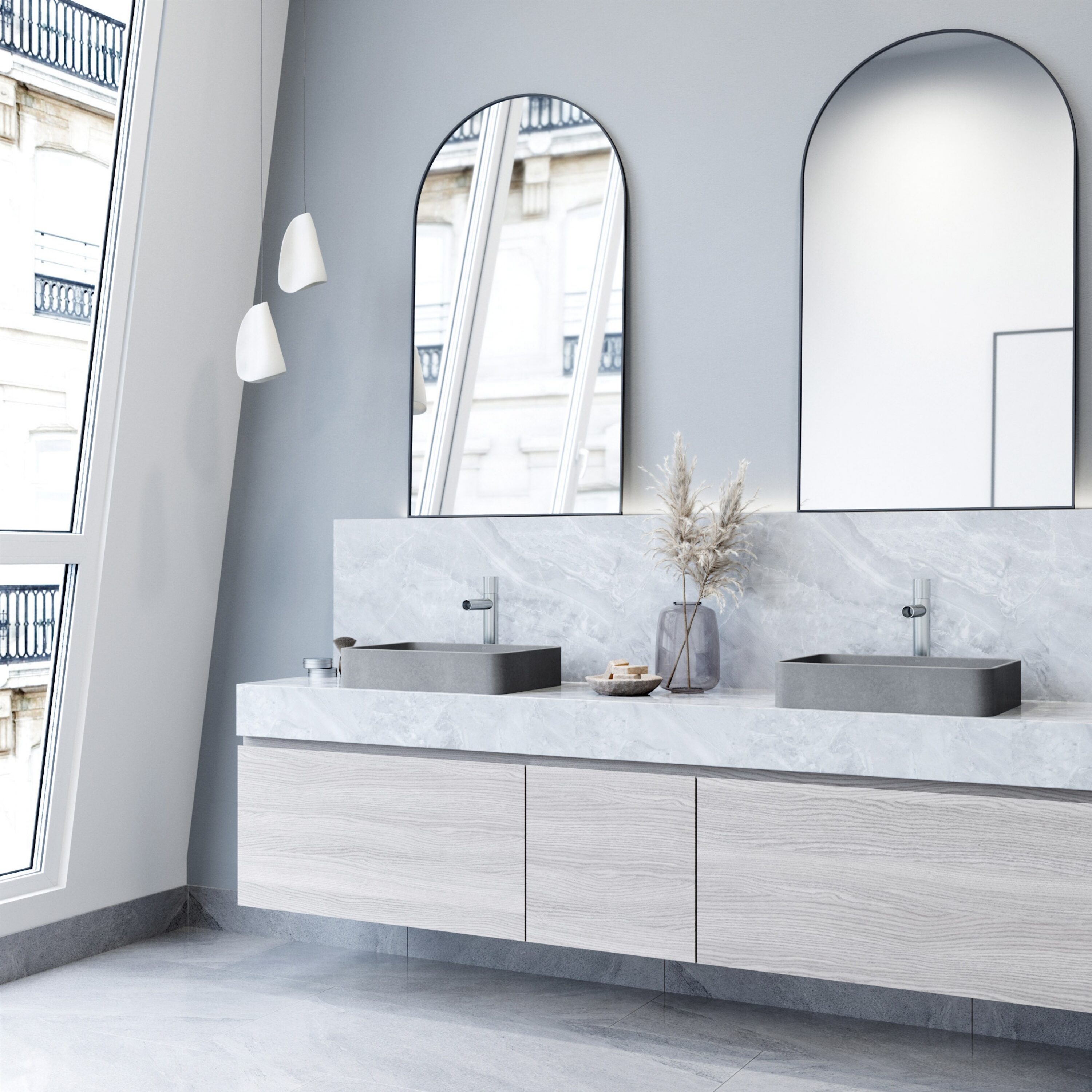 Gray Concrete Rectangular Vessel Bathroom Sink, 19" x 14"
