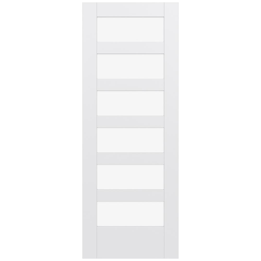 JELD-WEN LOWOLJW221100463 MODA 1066W 30-in x 80-in 6-panel Clear Glass Smooth Solid Core Primed MDF Slab Door