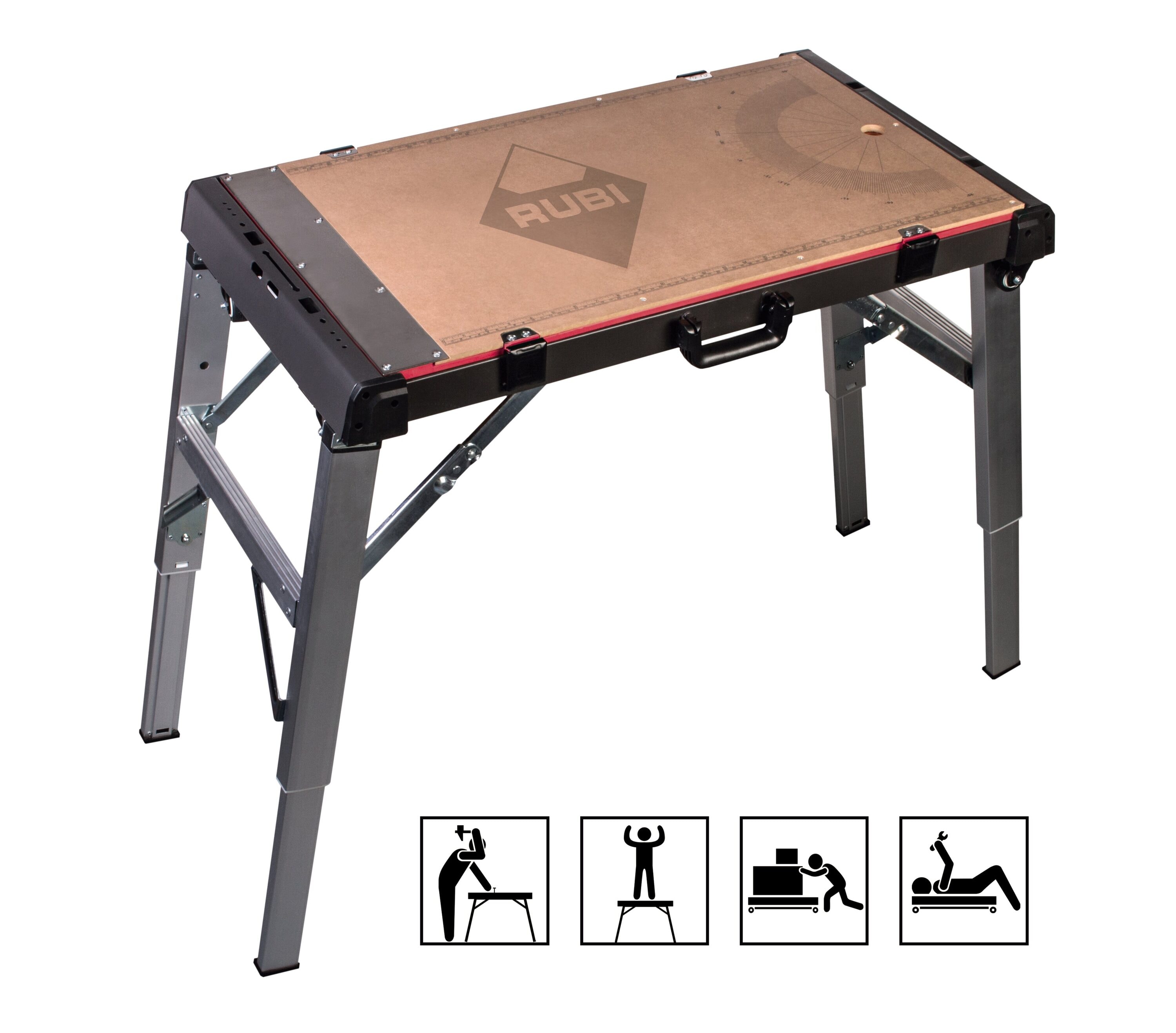 RUBI 66924 1.66-ft x 3.75-ft Fold-in-Half Indoor or outdoor Rectangle Steel Brown Adjustable Height Folding utility table 1 -Person