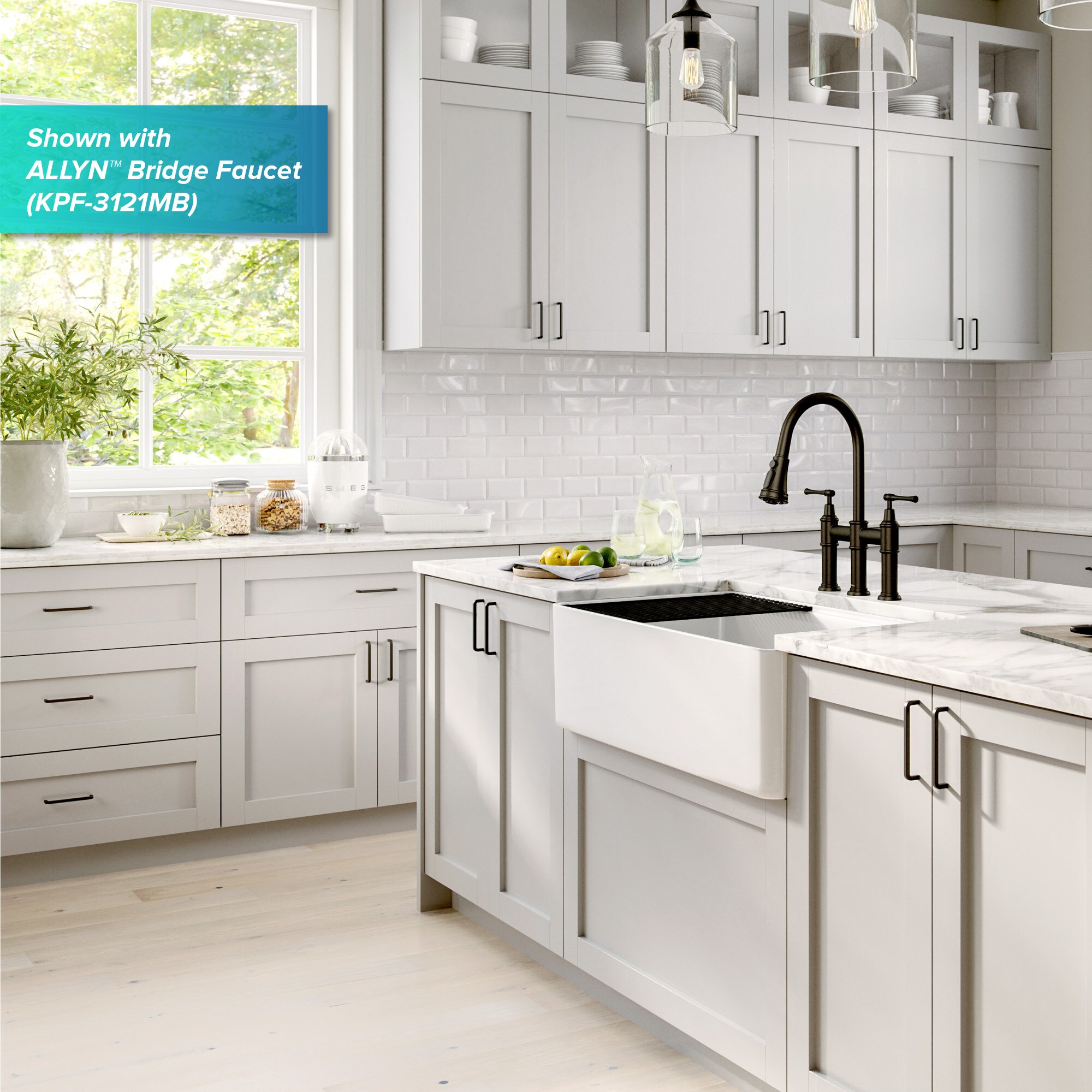 Gloss White Fireclay Farmhouse Single Bowl Kitchen Sink with Accessories