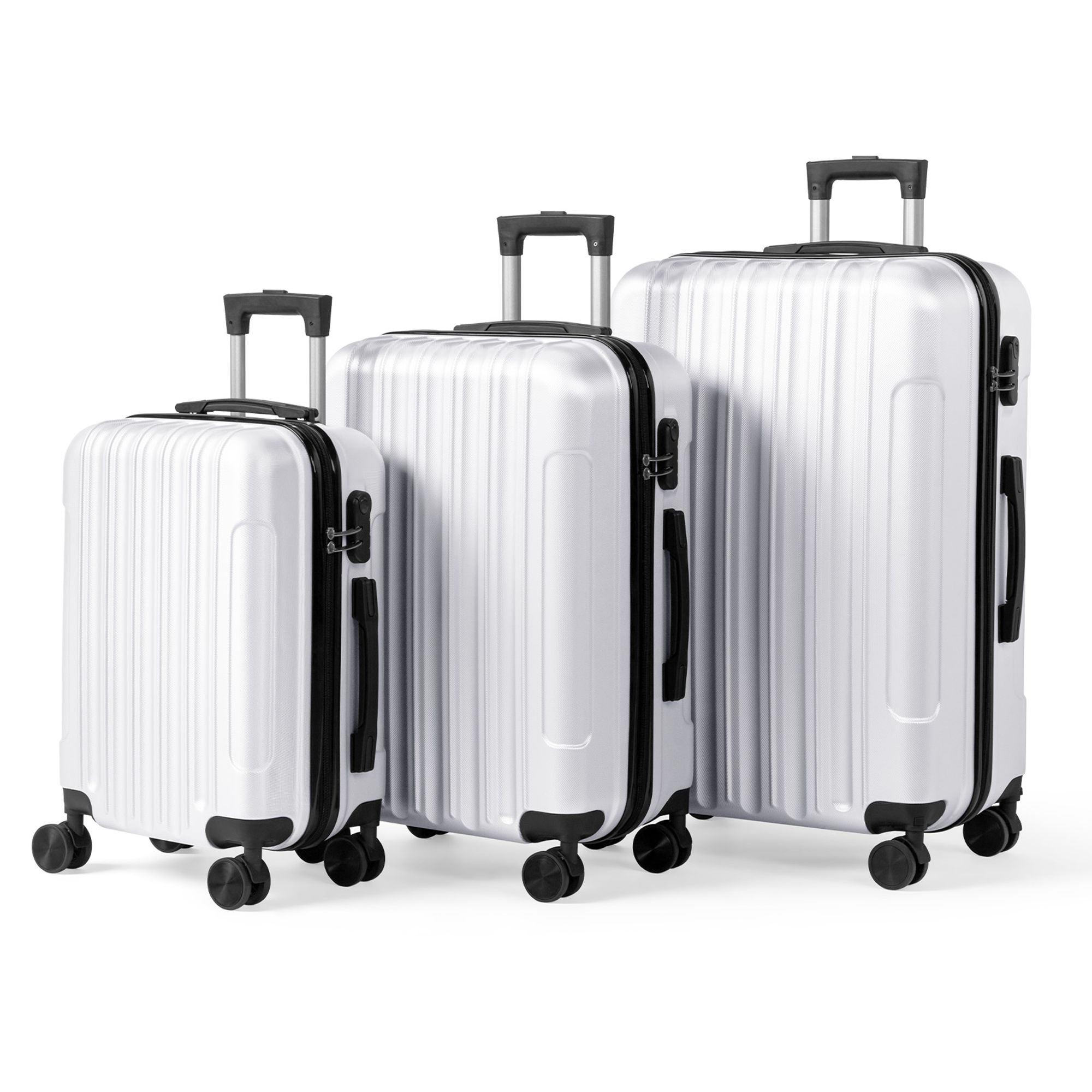 Winado  3 Piece Hardside Luggage Set 20 24 28 Inch with Vertical Stripes White