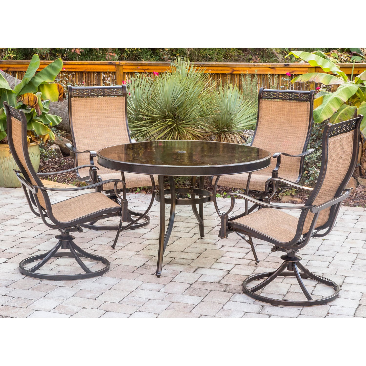 Hanover Monaco 5-Piece Bronze Patio Dining Set Aluminum Round Table ...