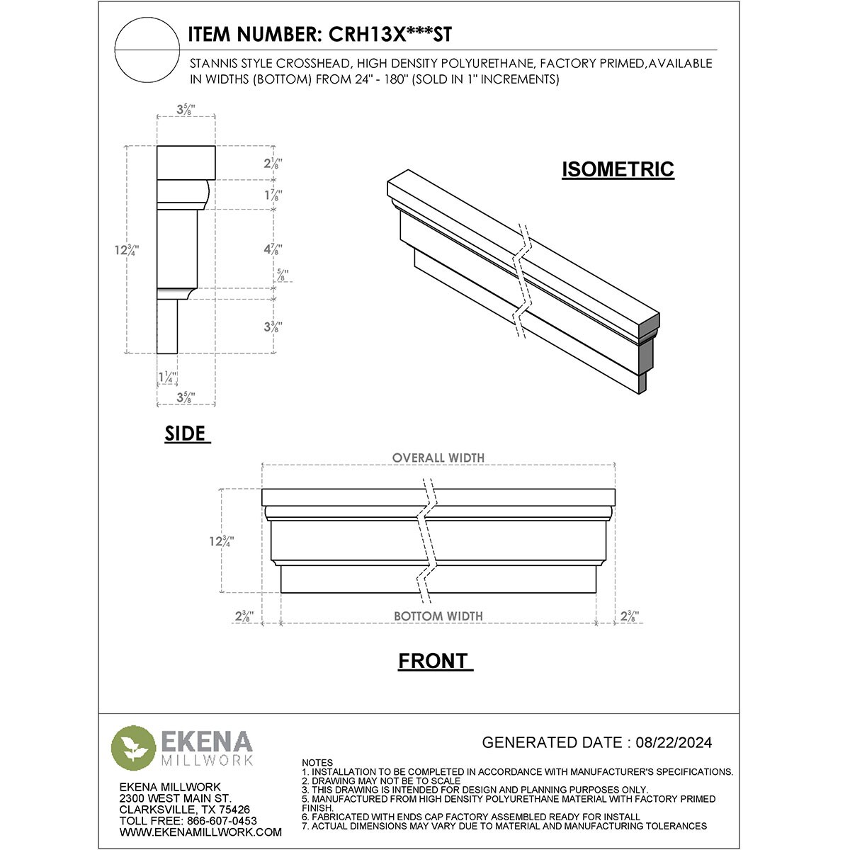 Ekena Millwork CRH13X73ST Exterior-Window-Trim - View #2