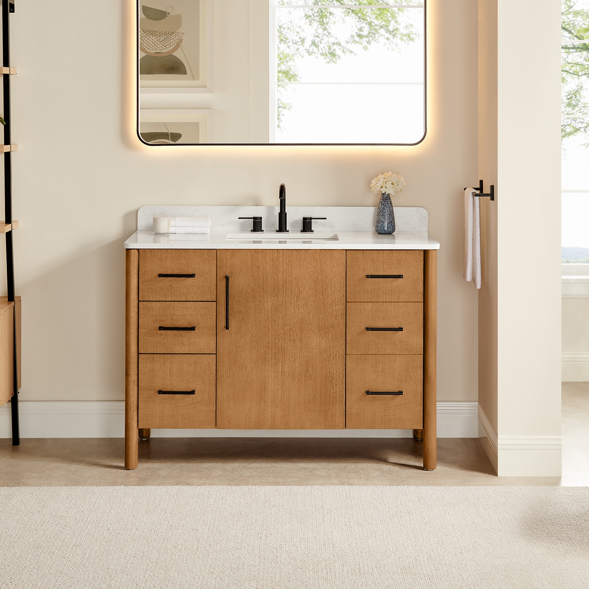 Altair 578048-MB-GW-NM Velora 48-in Mango Brown Undermount Single Sink Bathroom Vanity with Grain White Engineered Stone Top