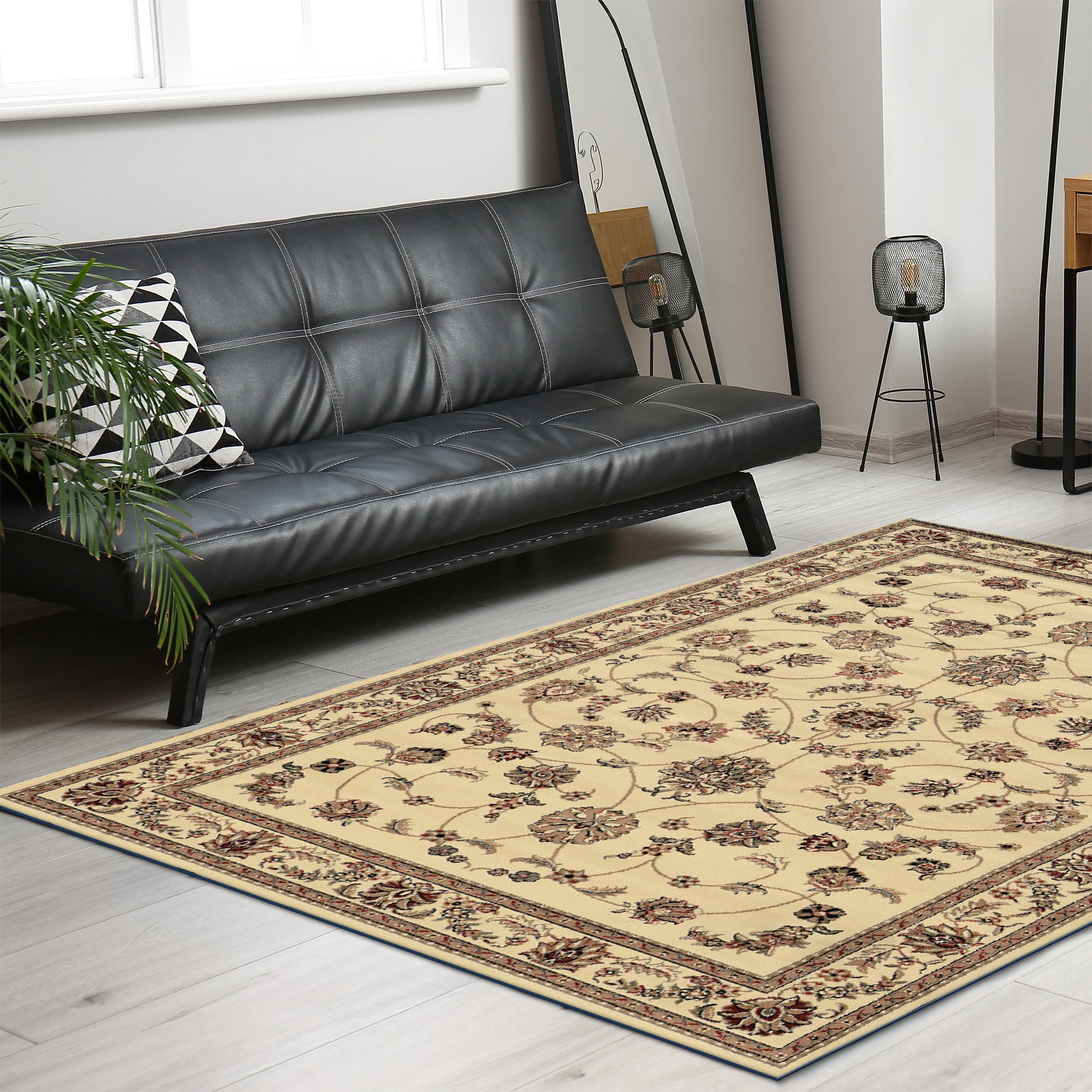Radici USA 1596/1342/IVORY Como 8 x 11 (ft) Polypropylene Off-white Rectangular Indoor Floral/Botanical Oriental Area rug