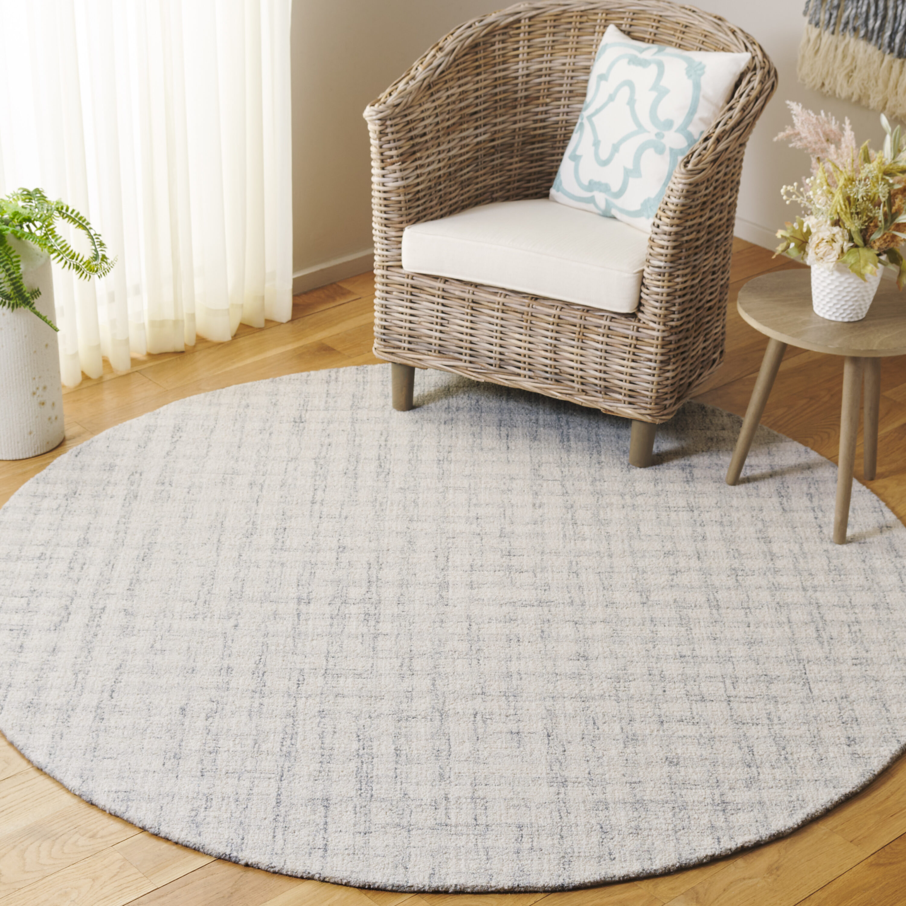  Ebony 140 Light Gray/Ivory Contemporary 6ft x 6ft Round Rug