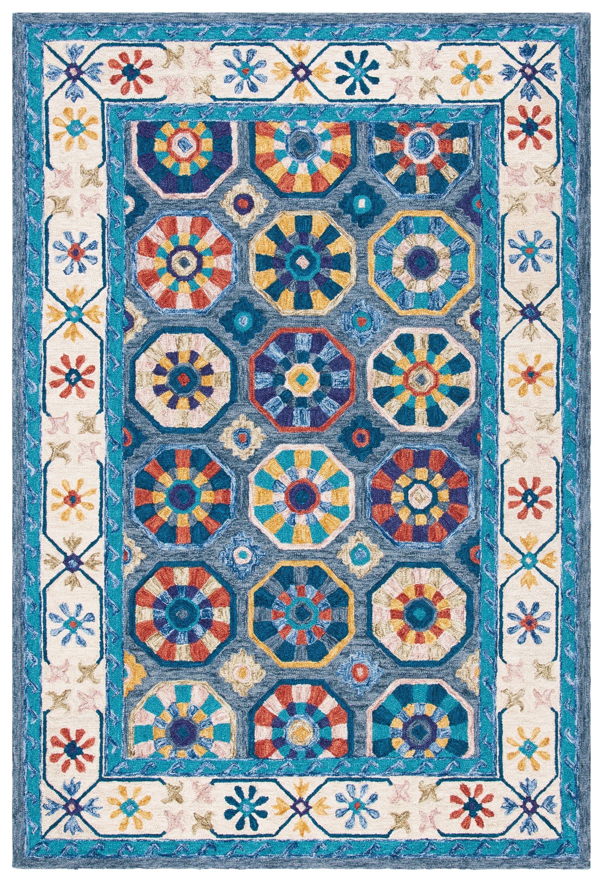 Safavieh MET116M-4 Metro Blythe 4 x 6 (ft) Tufted Wool Blue/Ivory Rectangular Indoor Floral/Botanical Bohemian/Eclectic Area rug