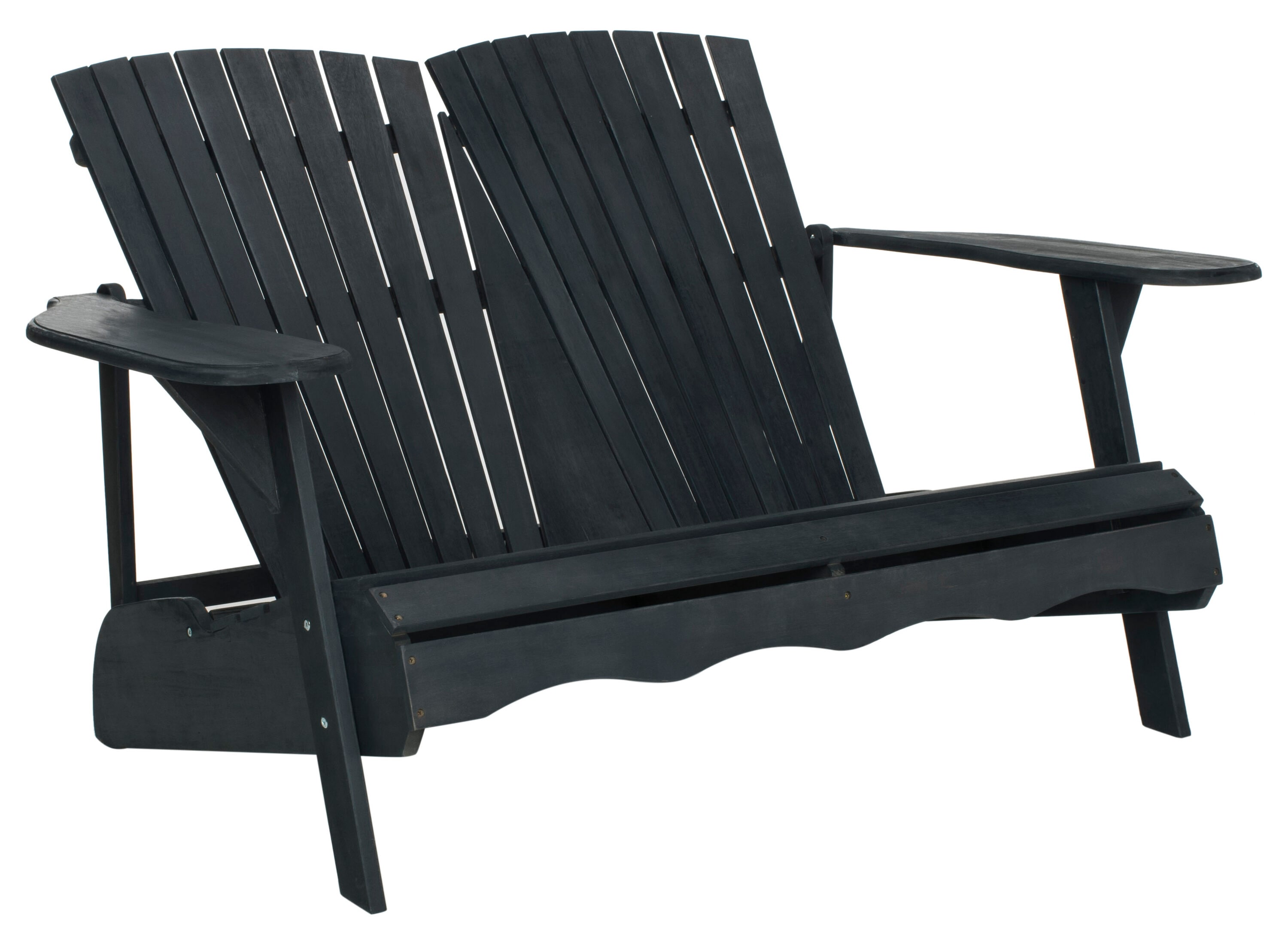 Transitional Black Acacia Adirondack Loveseat Bench, 57"