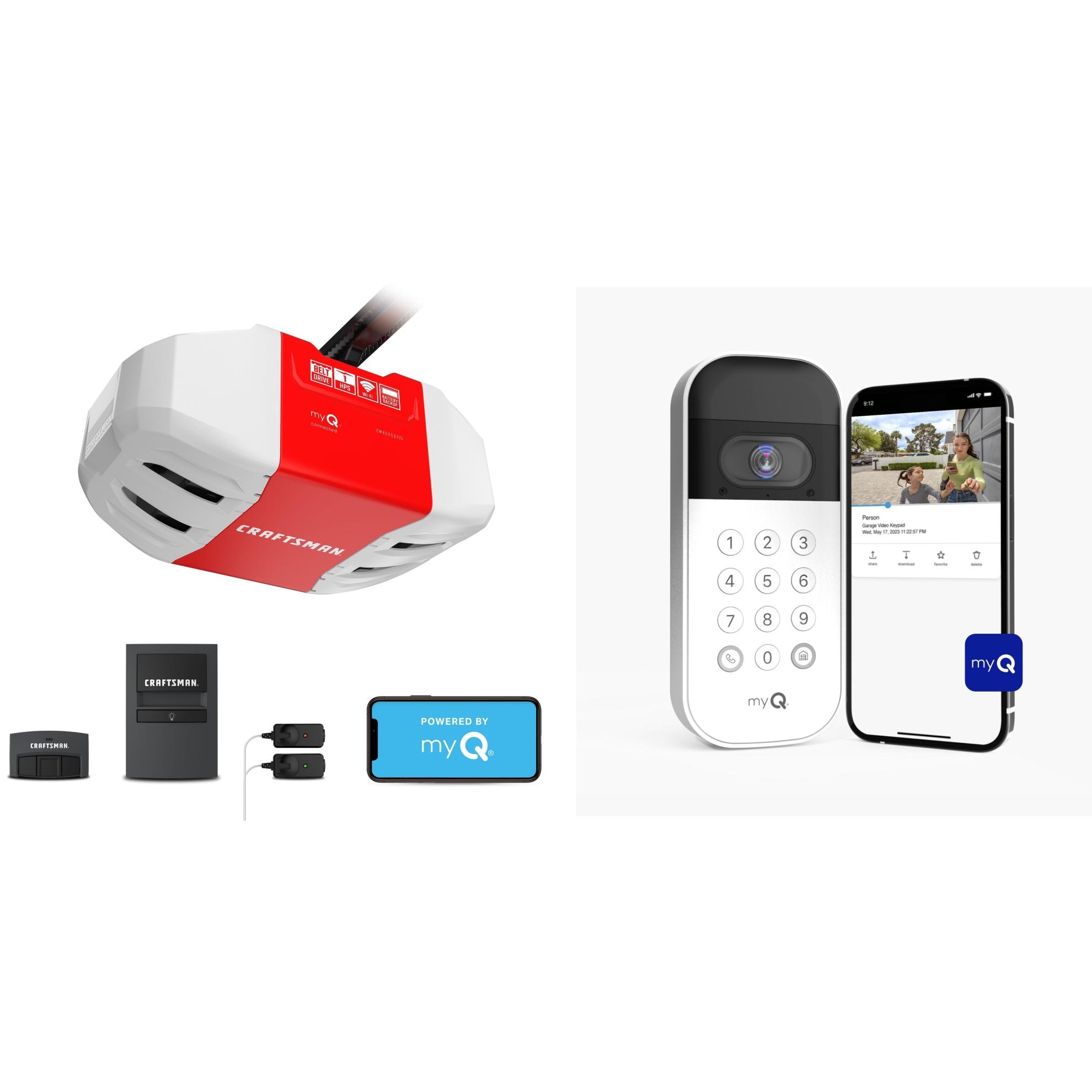 CRAFTSMAN  1-HP myQ Smart Belt Drive Garage Door Opener Wi-Fi Battery Back-up Video Keypad Bundle