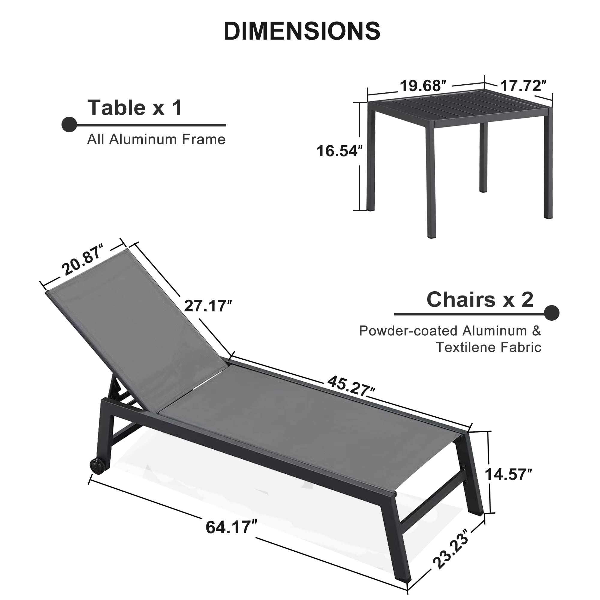 PURPLE LEAF Chaise lounge Set of 2 Dark Gray Aluminum Frame Stationary ...