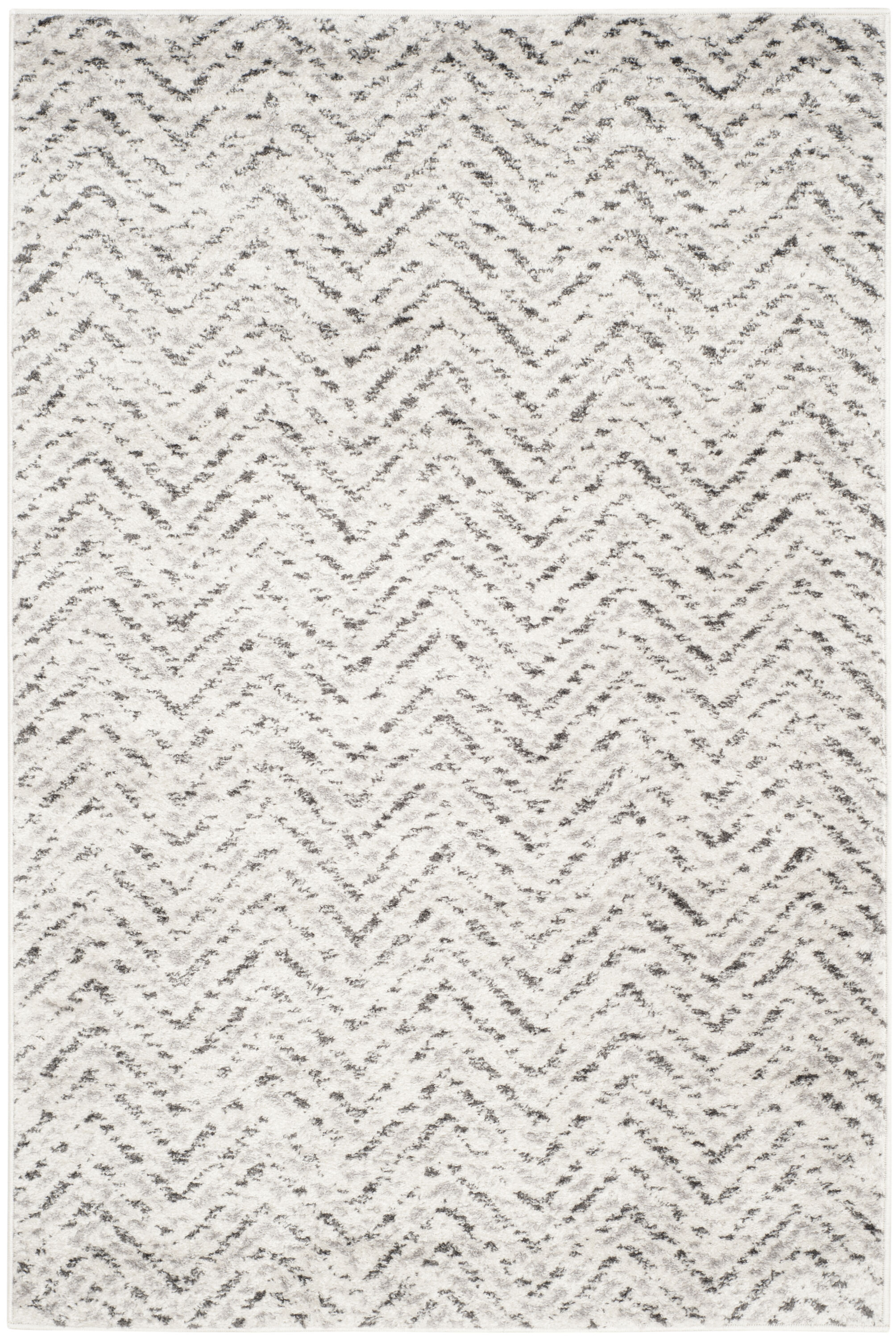Ivory Charcoal Chevron Hand-Knotted Synthetic 4'x6' Area Rug