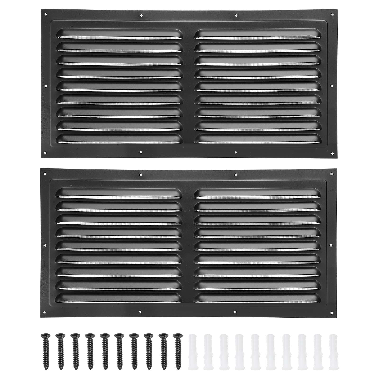 PATIKIL 8inchx16inch Aluminum Gable Vent 2pcs Exterior Wall Outlet Vent Square Soffit Vents HVAC Louver Air Grille with Built-in Screen for House Attic Garage Ceiling Black