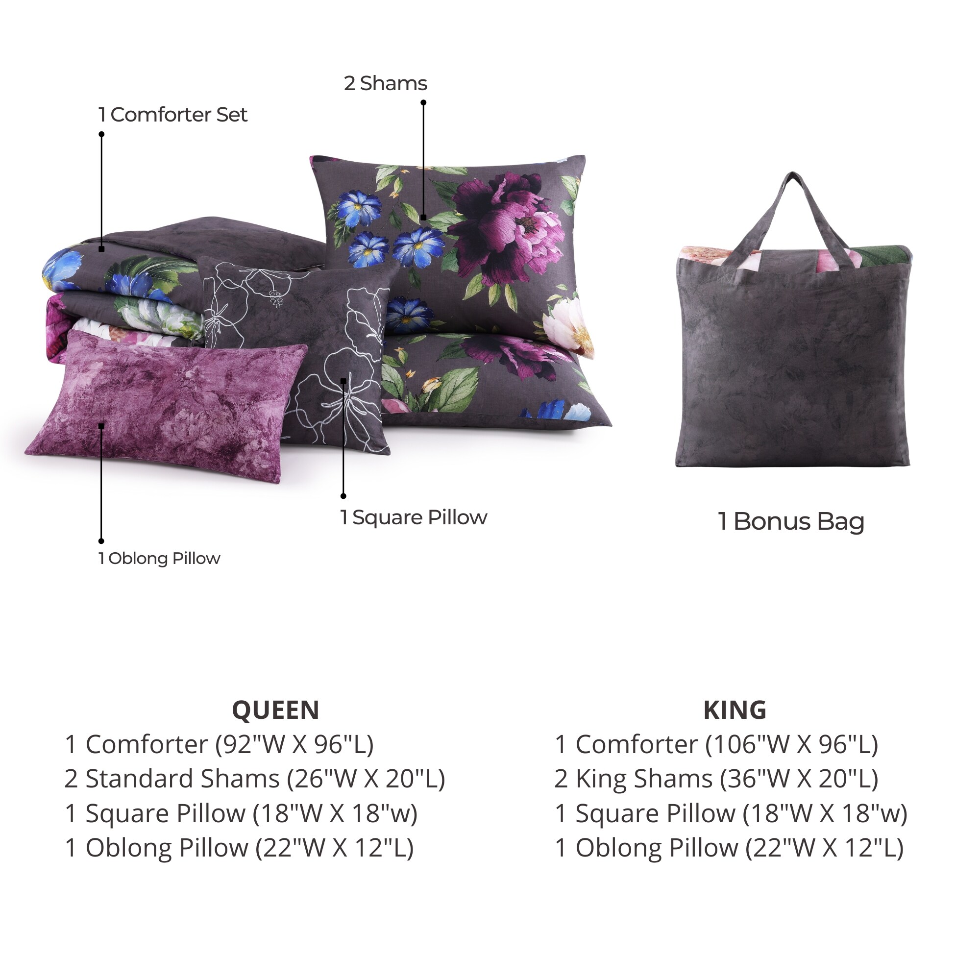 Elegant Blossoms Gray Cotton Queen Reversible Comforter Set