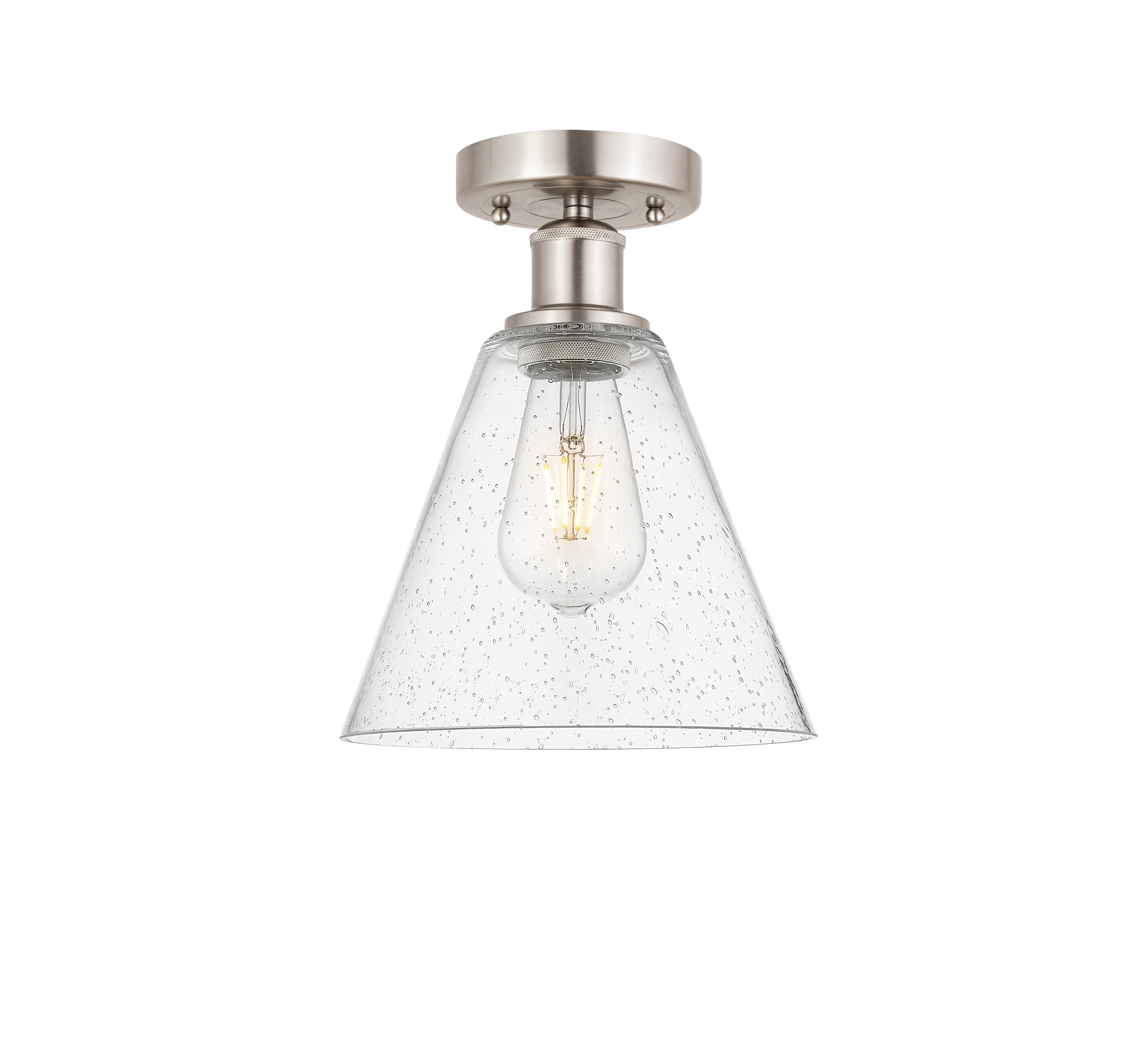Edison 8" Brushed Satin Nickel Glass Semi-Flush Mount