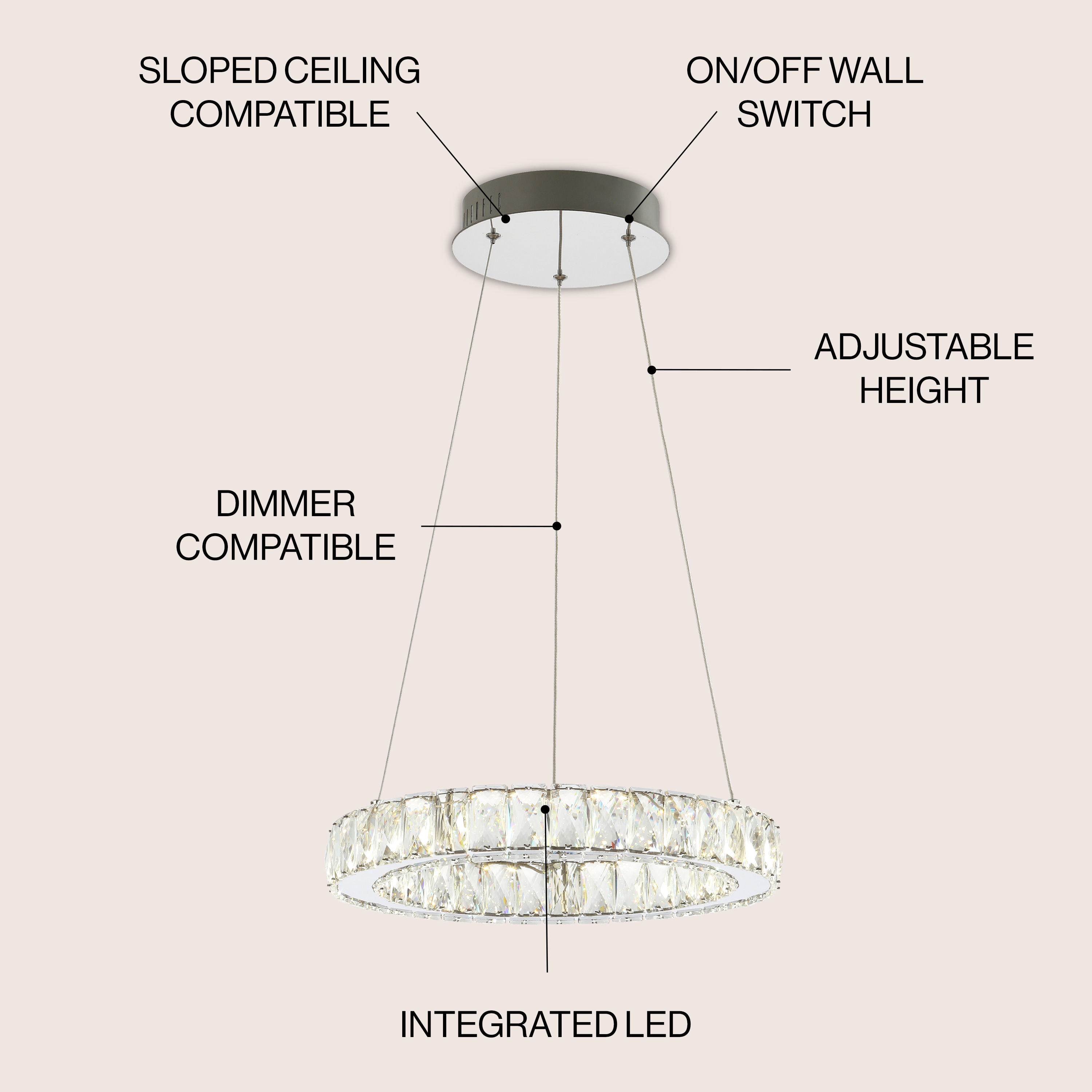 Elegant Chrome Crystal Ring LED Chandelier 15.75" Flush Mount
