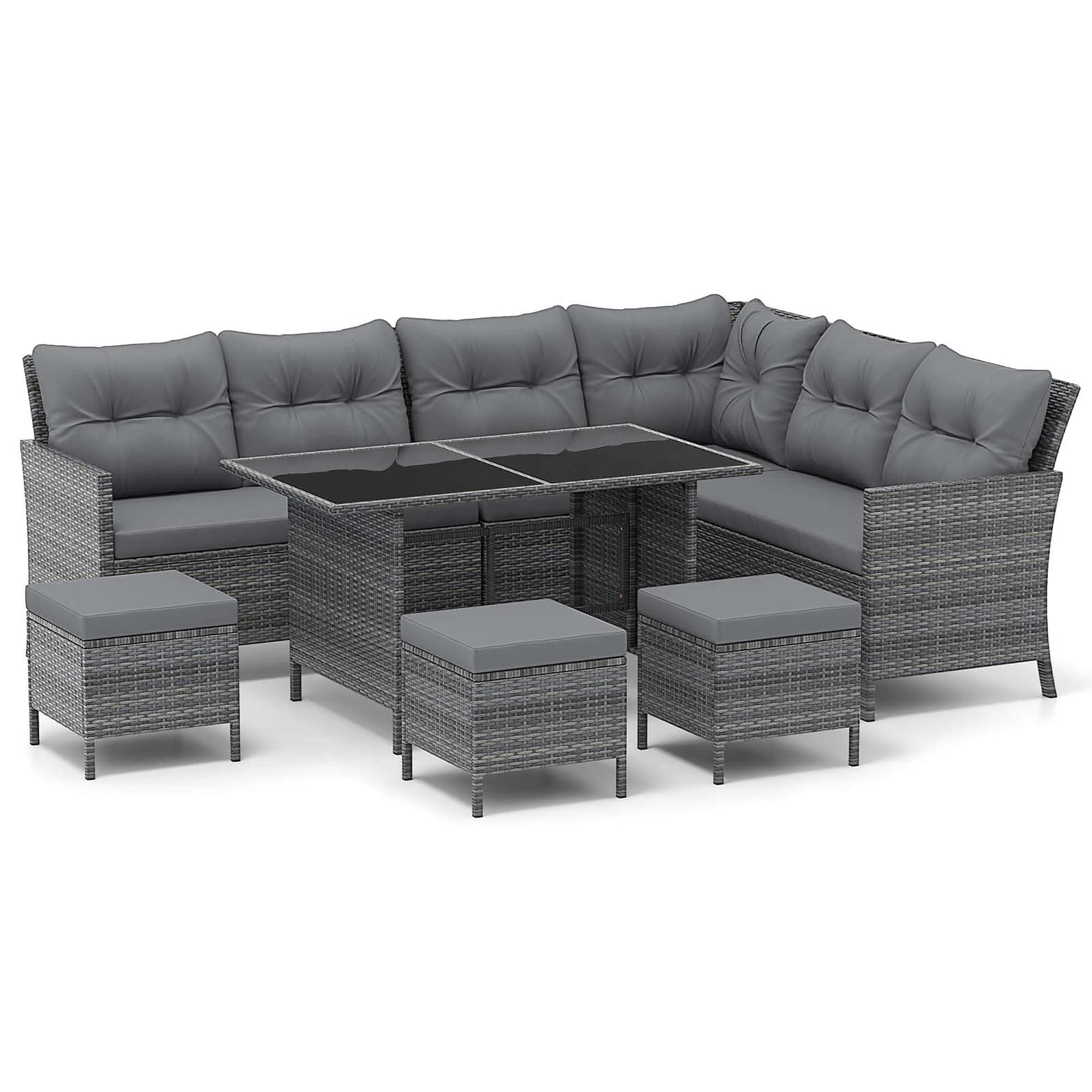 Costway HCST04313 7 -Piece Rattan 3 Patio Sofa Conversation Set with Gray Cushions