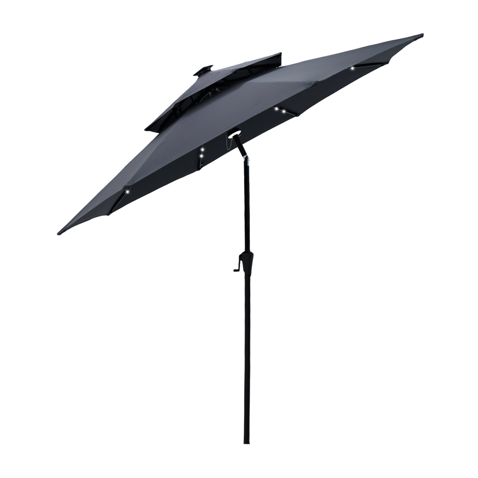 FLAME&SHADE CFSLED09DANTHRACITE 8.92-ft Aluminum Gray Push-button Tilt Market Patio Umbrella with Lights