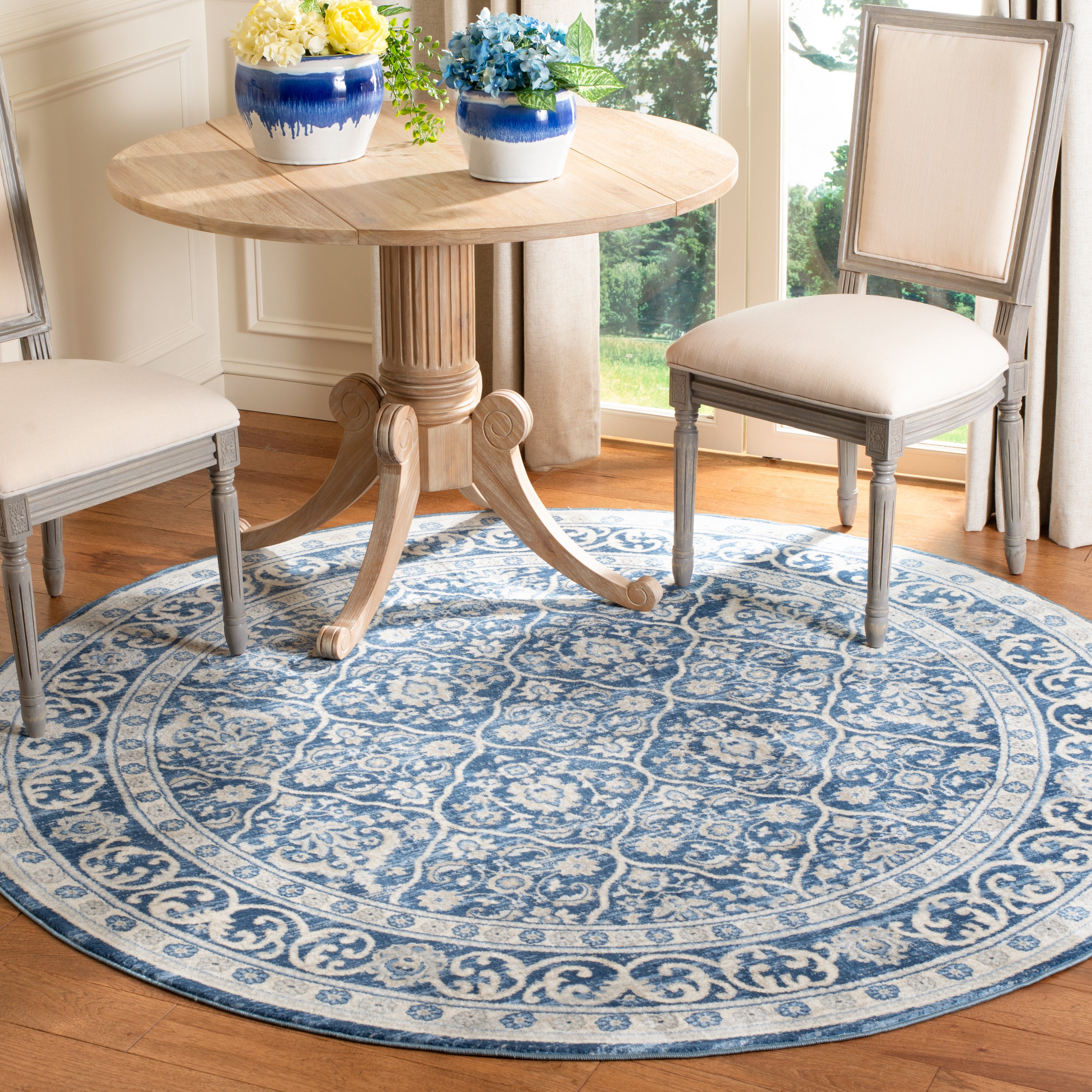 Safavieh BNT870M-9R Brentwood Darcia 9 x 9 (ft) Loomed Polypropylene Navy/Light Gray Round Indoor Distressed/Overdyed Vintage Area rug