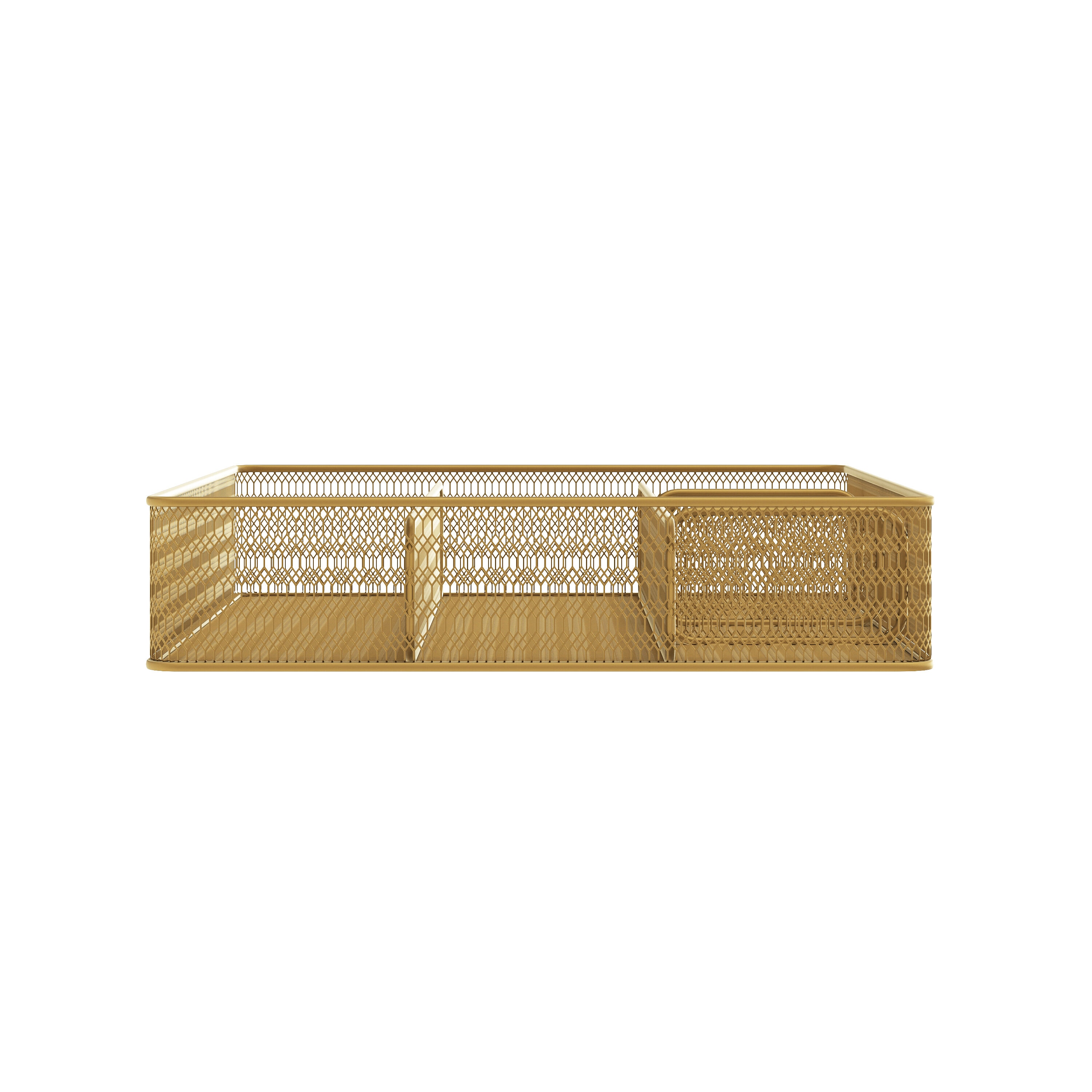Gold Mesh Metal 6 Compartment Desk Drawer Organizer