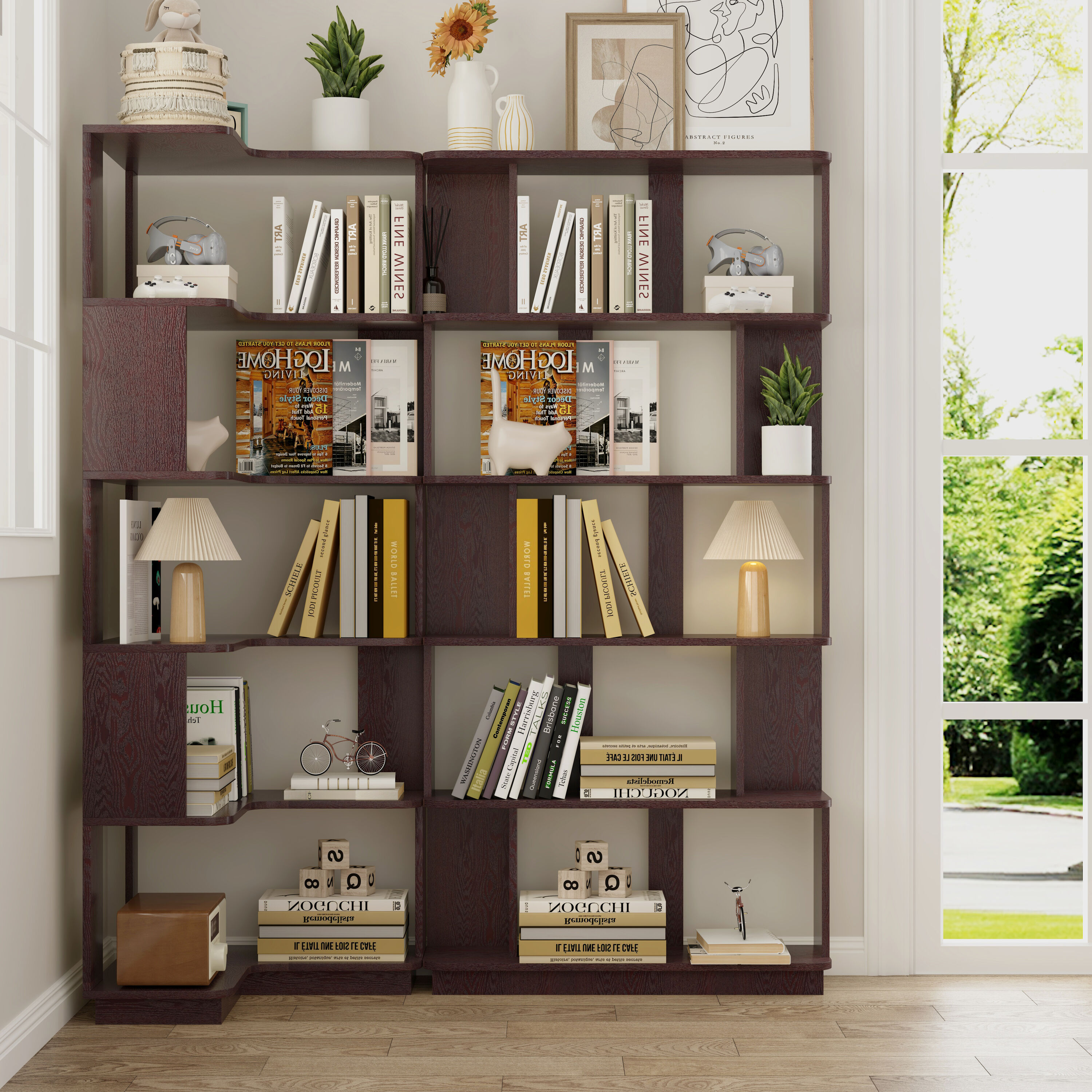 Cenadinz Set of 2 Dark Red Free Combination Bookcase Space-Saving ...
