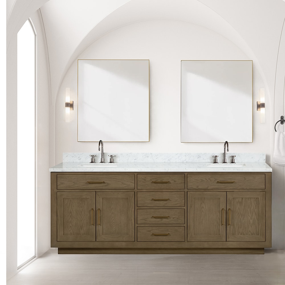 Lexora Gilroy 84 in Grey Oak Undermount Double Sink Bathroom Vanity with White Marble Top LVGI84DR100 at Lowes