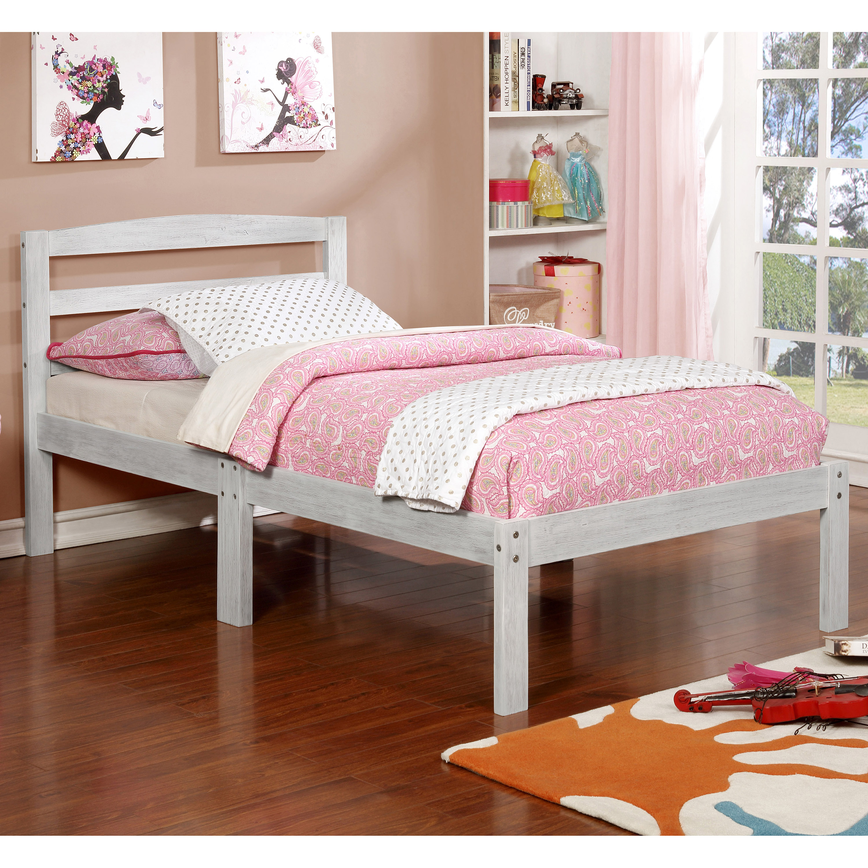 Furniture of America IDF-7529WH-T Mibby Wire-brushed white Twin Wood Platform Bed