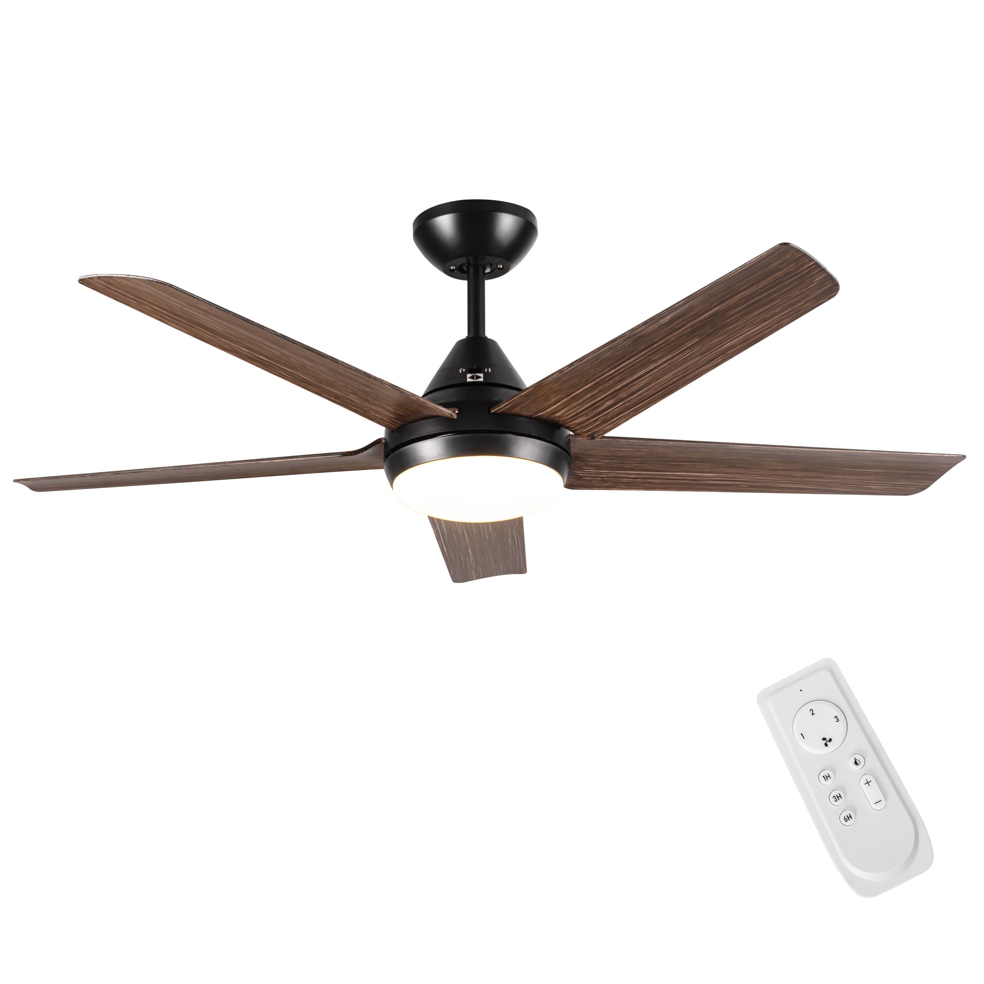 BABOOM BOM-P171191-OR 48-in Color-Changing Integrated LED Black with Brown Blades Ceiling Fan With Light - Remote Included ( 5 -Blade )