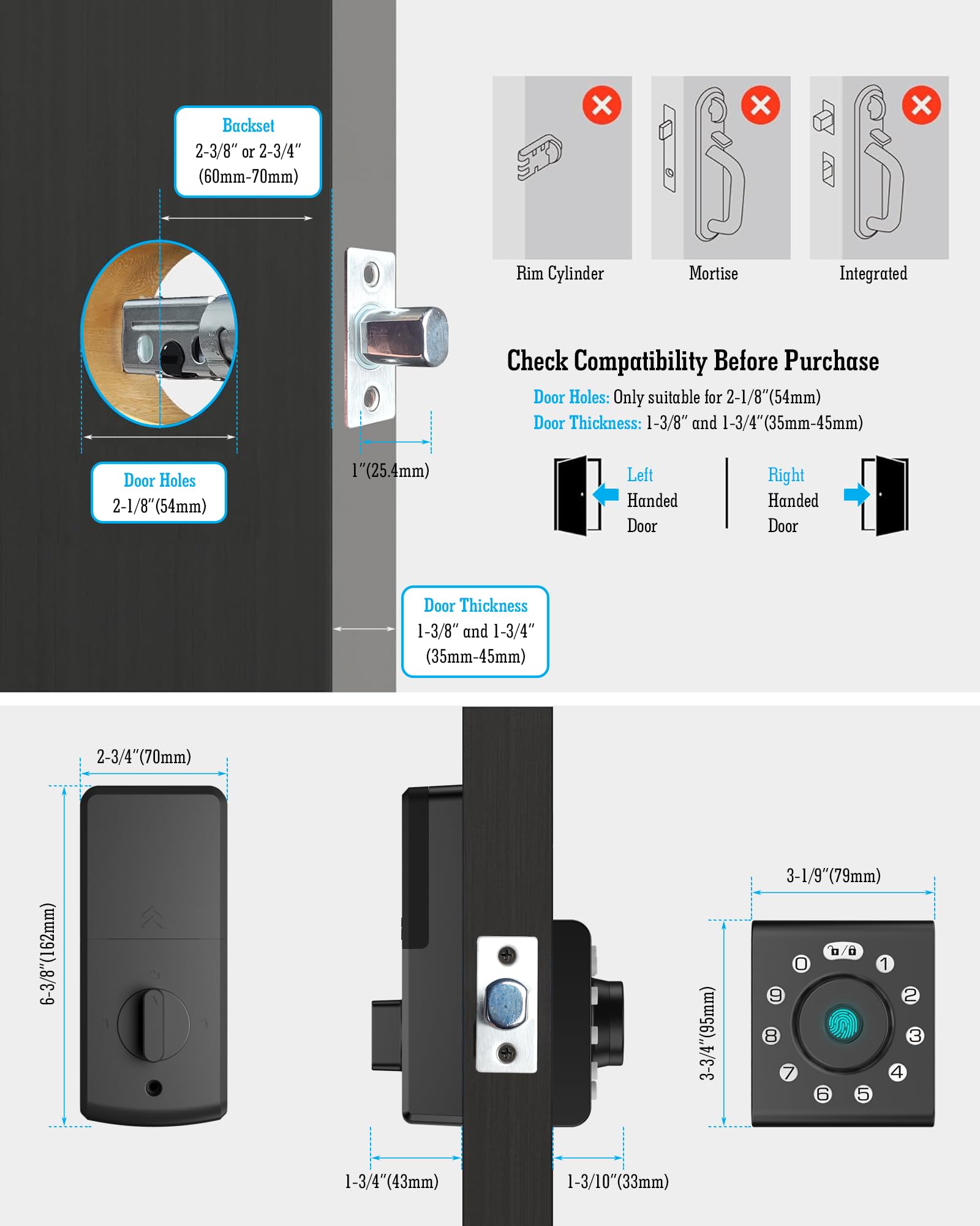 Phewnyzo Smart Lock Keyless Entry Door Lock with Keypad Fingerprint and ...