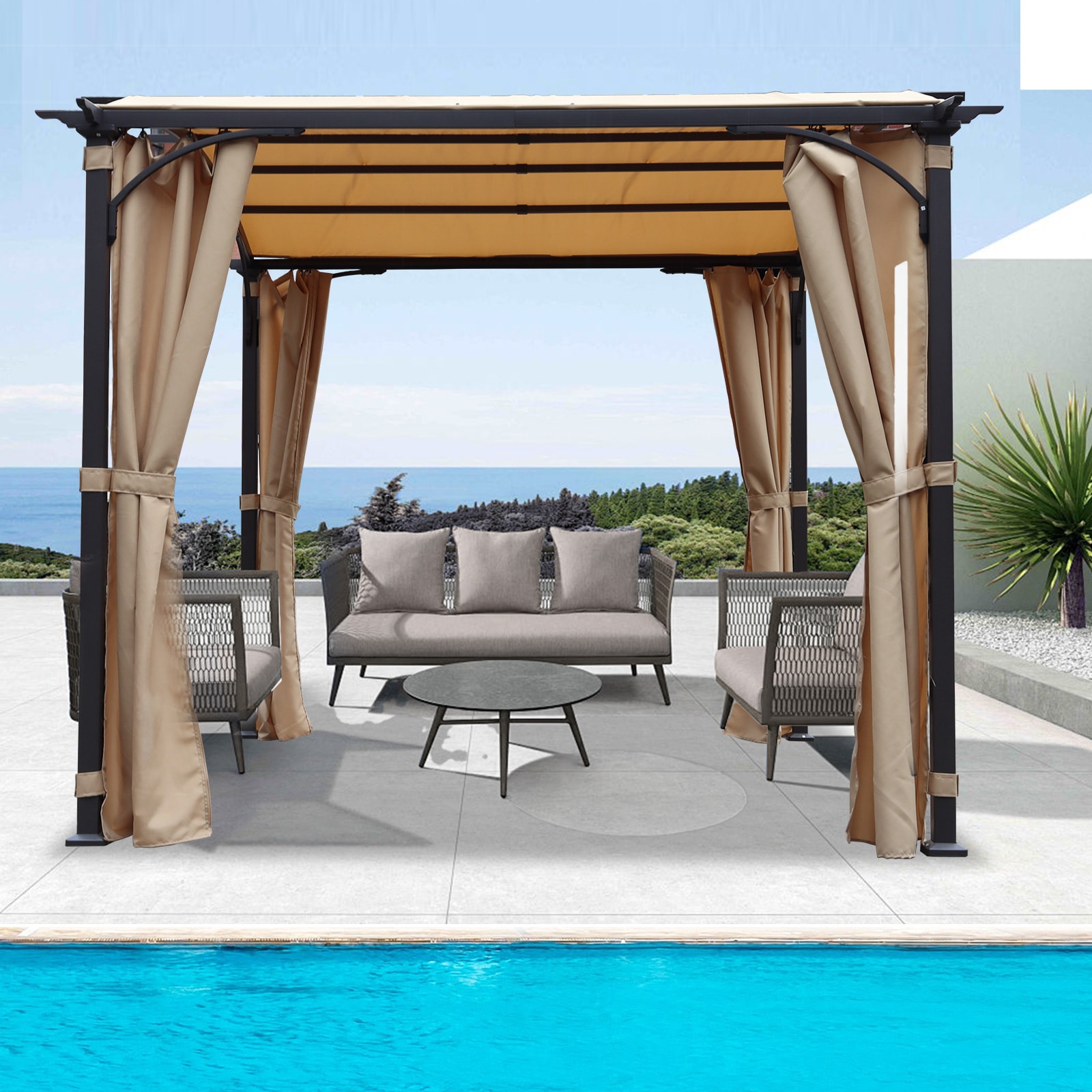 Siavonce Pergola Canopy 8-ft 9-in W x 10-ft L x 11-ft H Khaki Metal ...