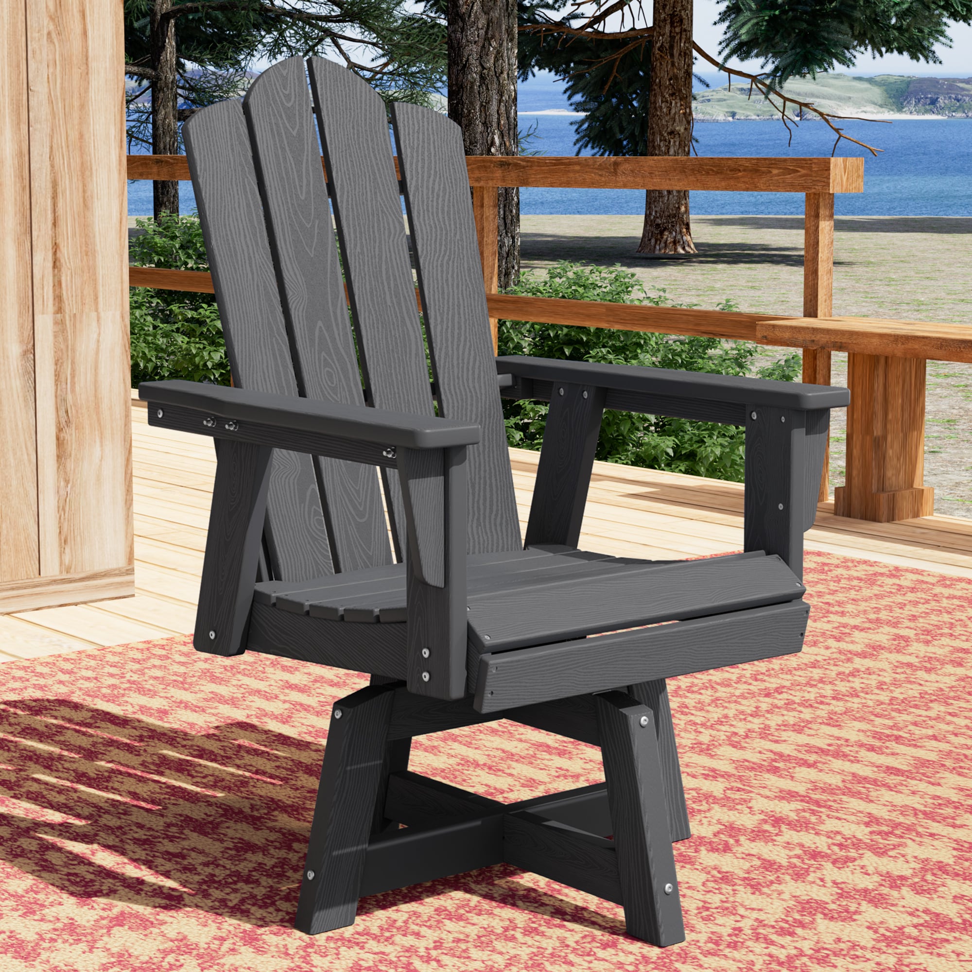 JEAREY HQY-PS-GY HDPE Outdoor Swivel Dining Chair Gray HDPE Frame Swivel Dining Chair with Slat Seat