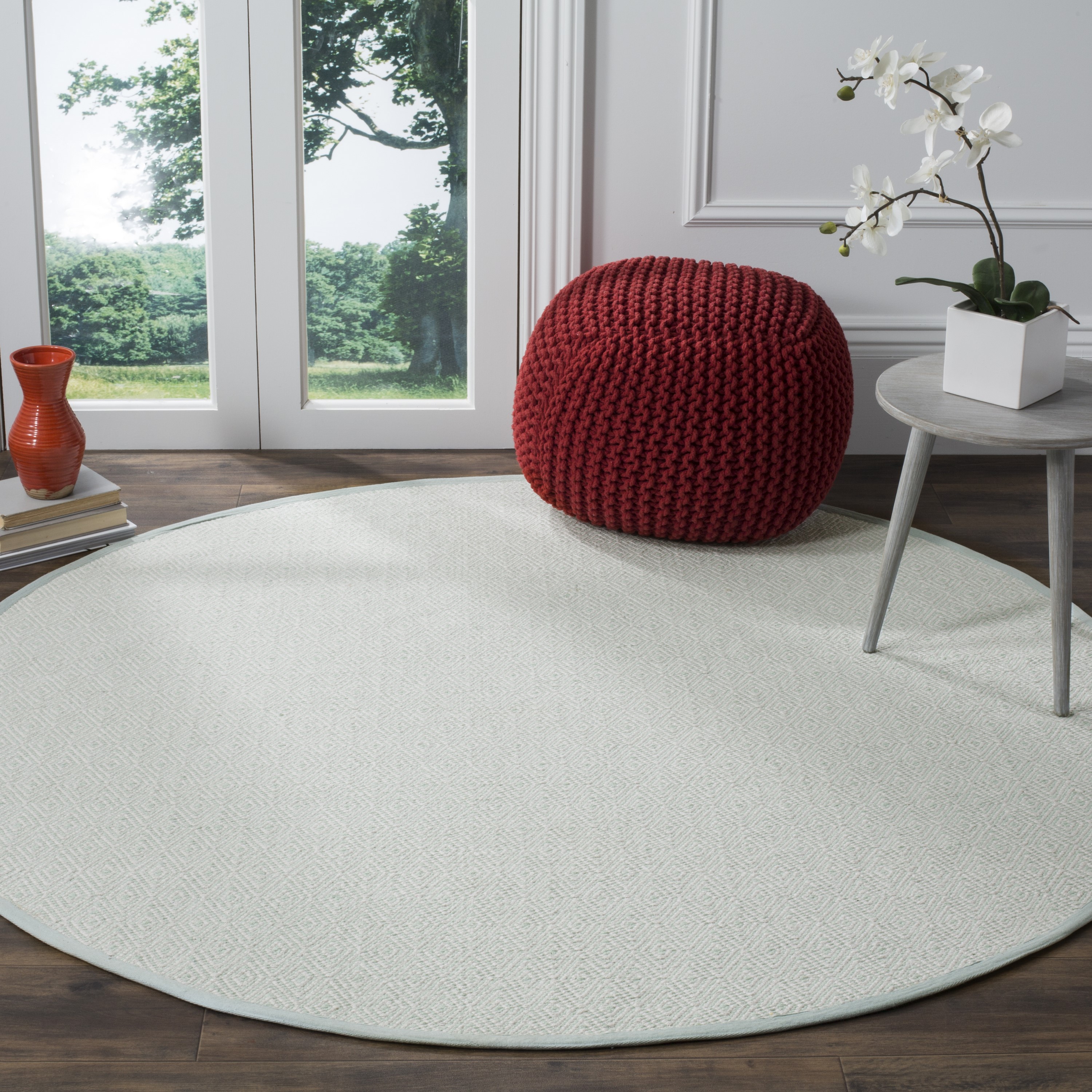Safavieh MTK515J-6R Montauk Lucie 6 x 6 (ft) Cotton Ivory/Foam Green Round Indoor Geometric Coastal Area rug