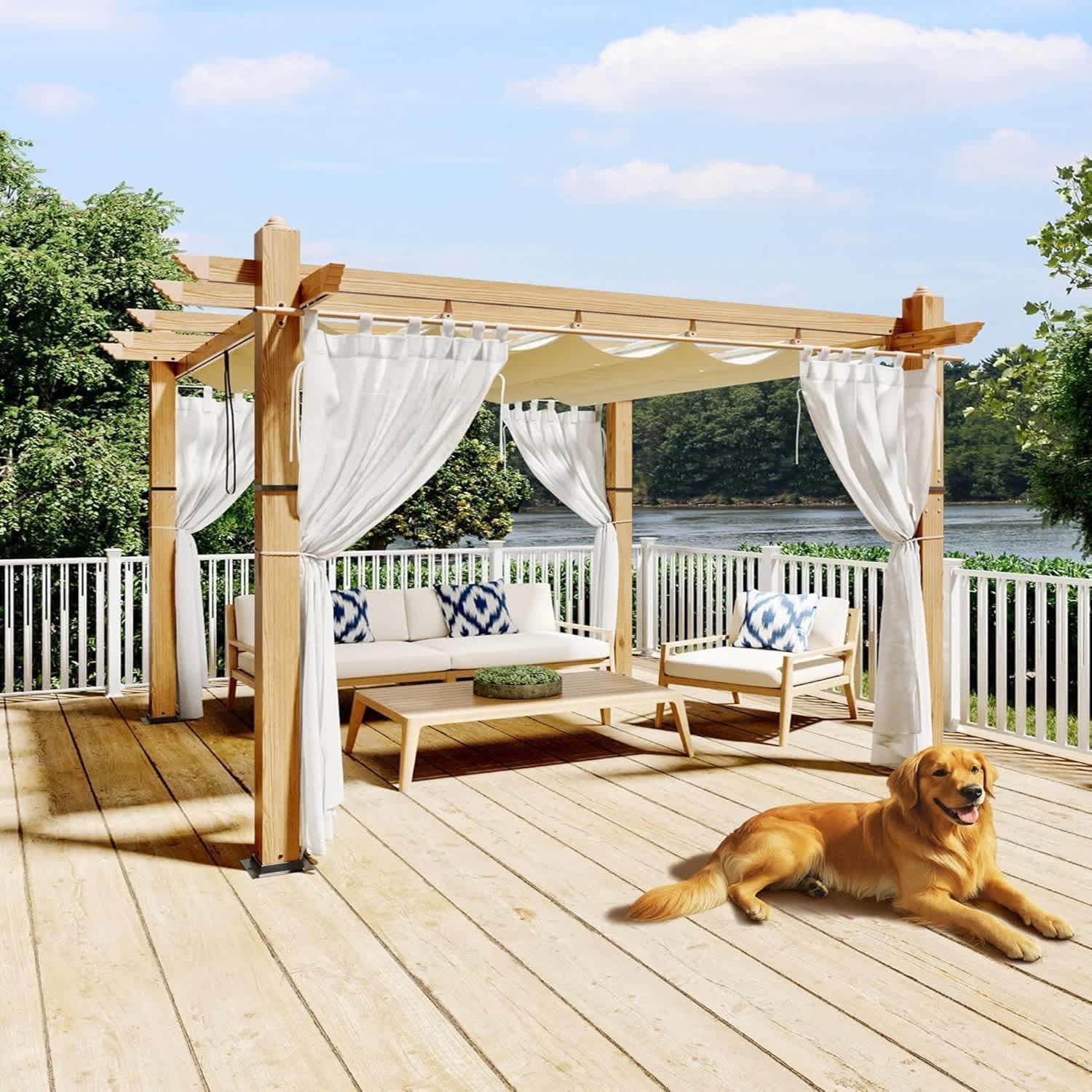 Qeetex LSHQQPHO-33DYH6D3 10×10 ft Heavy Duty Aluminum Gazebo with Adjustable Canopy and Side Screens UPF 50+ UV ProtectionBeige
