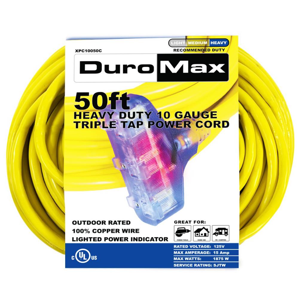 DuroMax 50-ft 10/3-Prong Indoor/Outdoor Heavy Duty Lighted Extension Cord  in the Extension Cords department at