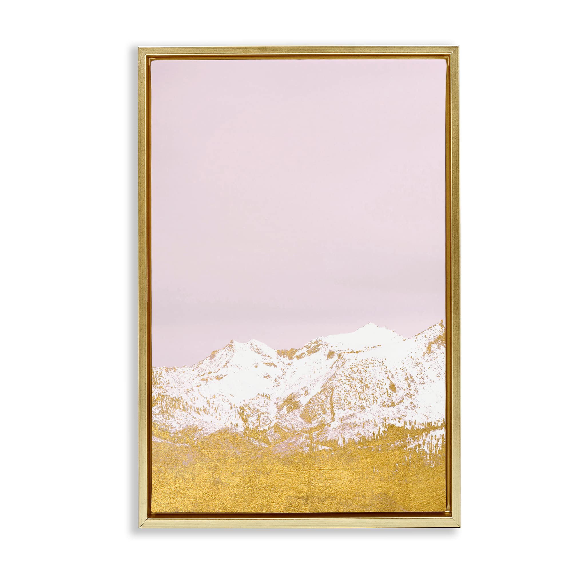 Stupell Industries BU-145-FFG-16X24 White Tipped Mountains on Pink Gold Framed Floater Canvas Wall Art By Gemma Bardot 17 x 25