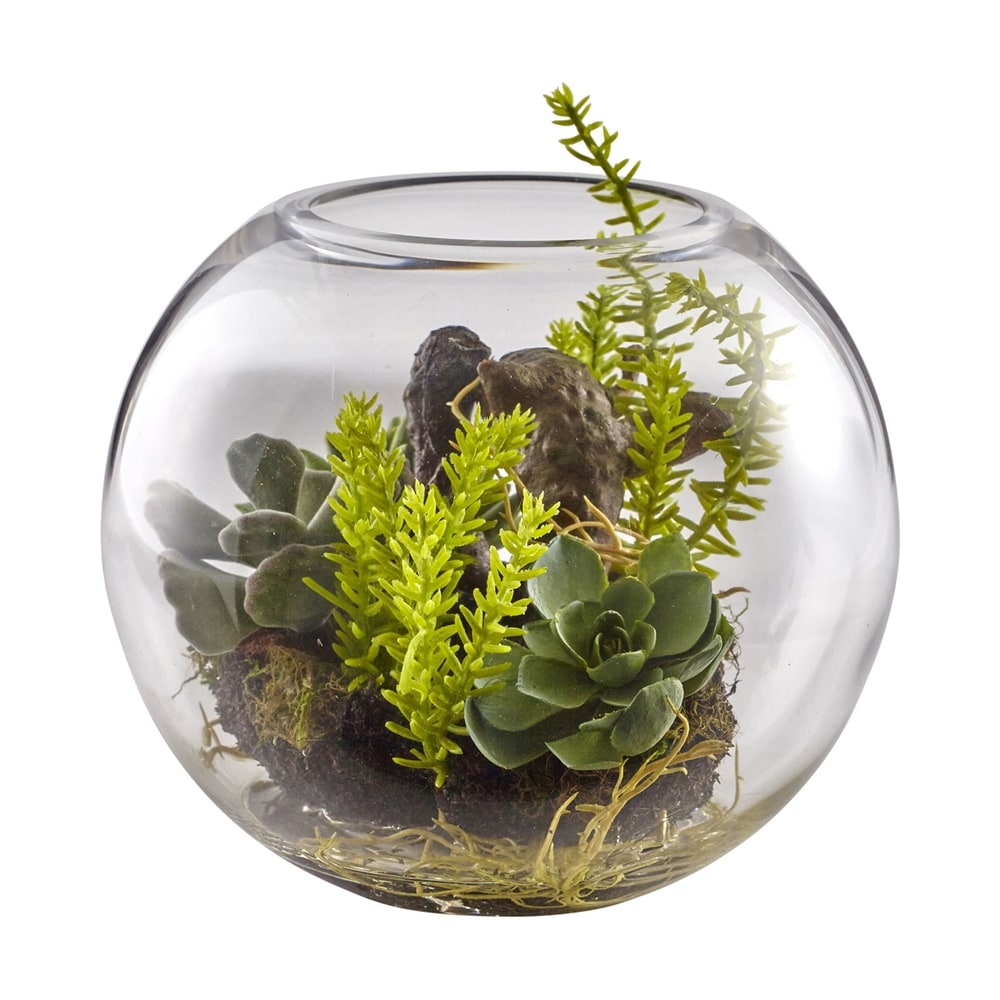 Green Artificial Succulent Garden in Glass Vase