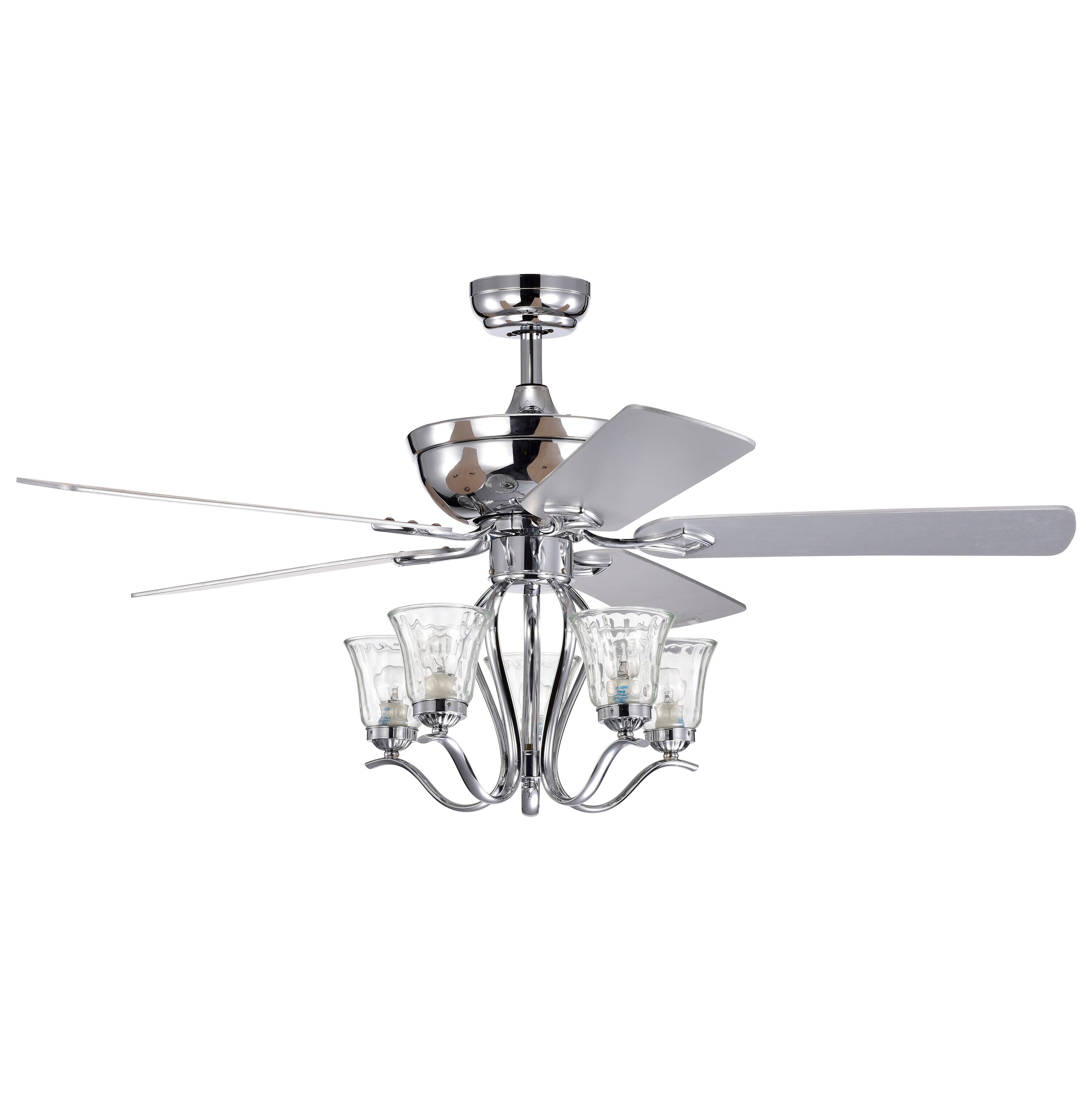 Flynama HEM-L-6044/CH Ceiling Fan 52-Inches Silver with ABS Blades Color-Changing Indoor Downrod mount Standard Ceiling Fan With Light and Remote ( 5 -Blade)