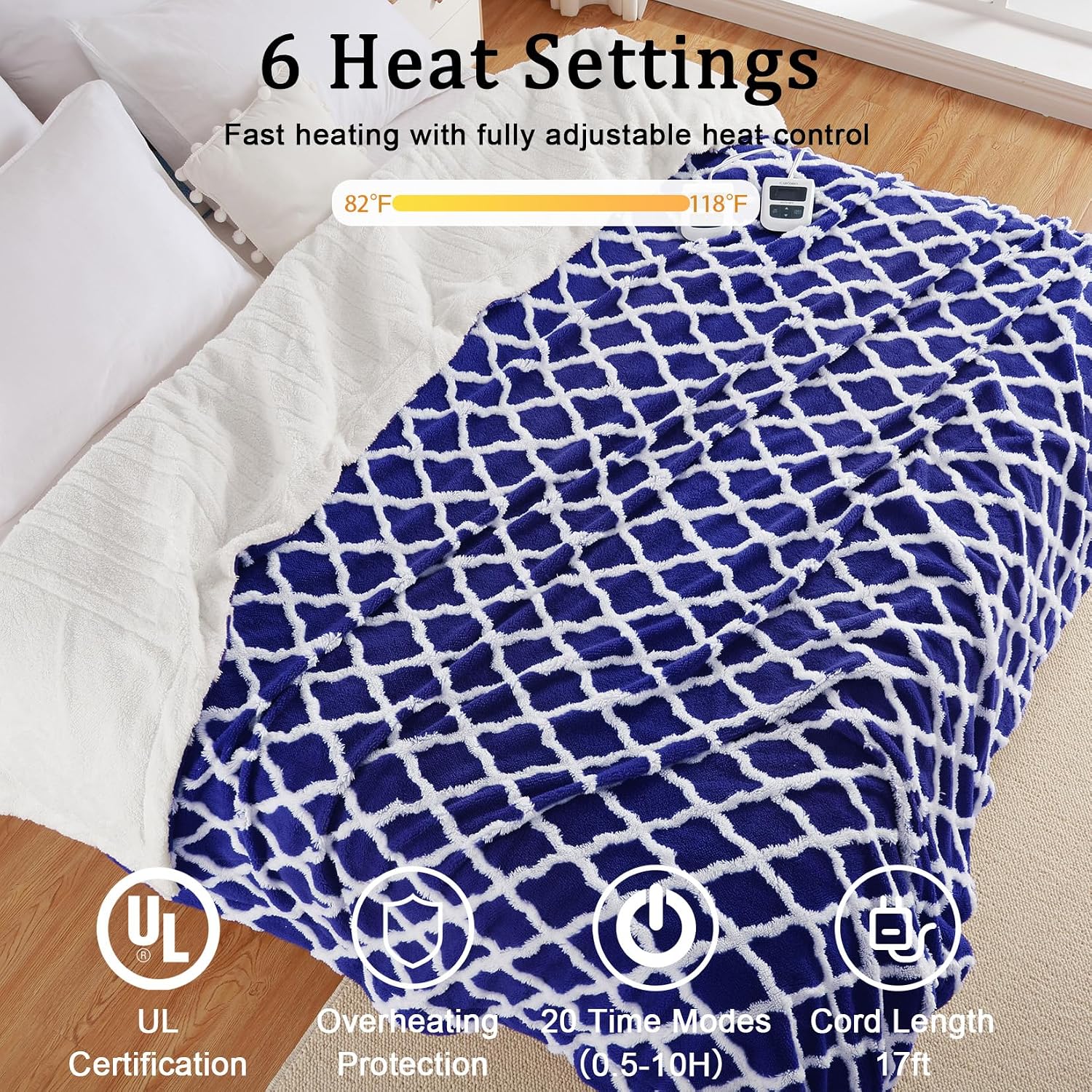 GAOMON Full Sherpa Heated Blanket 72x84 In Tufted Electric Blanket 6 ...