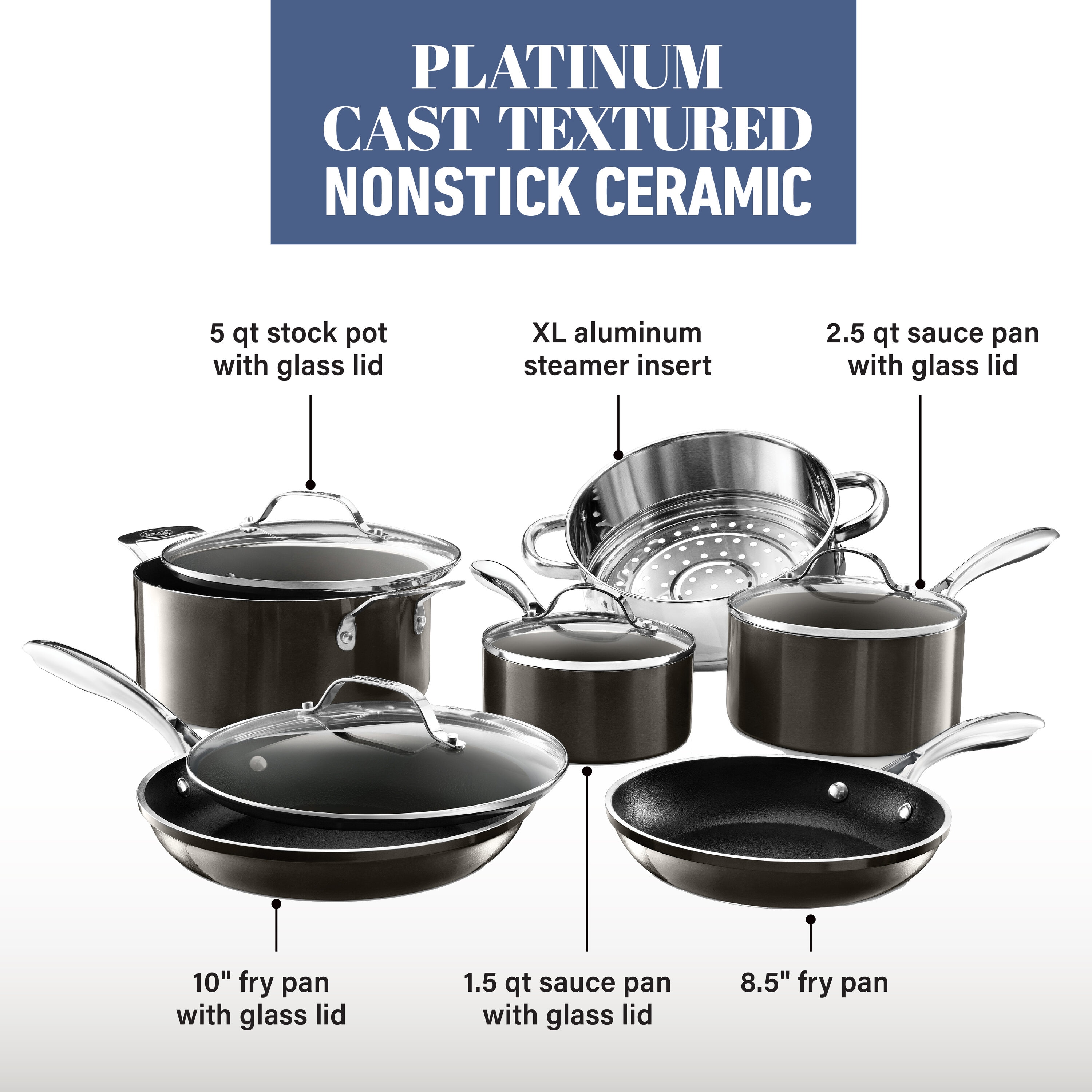 Gotham Steel Diamond Platinum Nonstick 12 Cast Aluminum Fry Pan