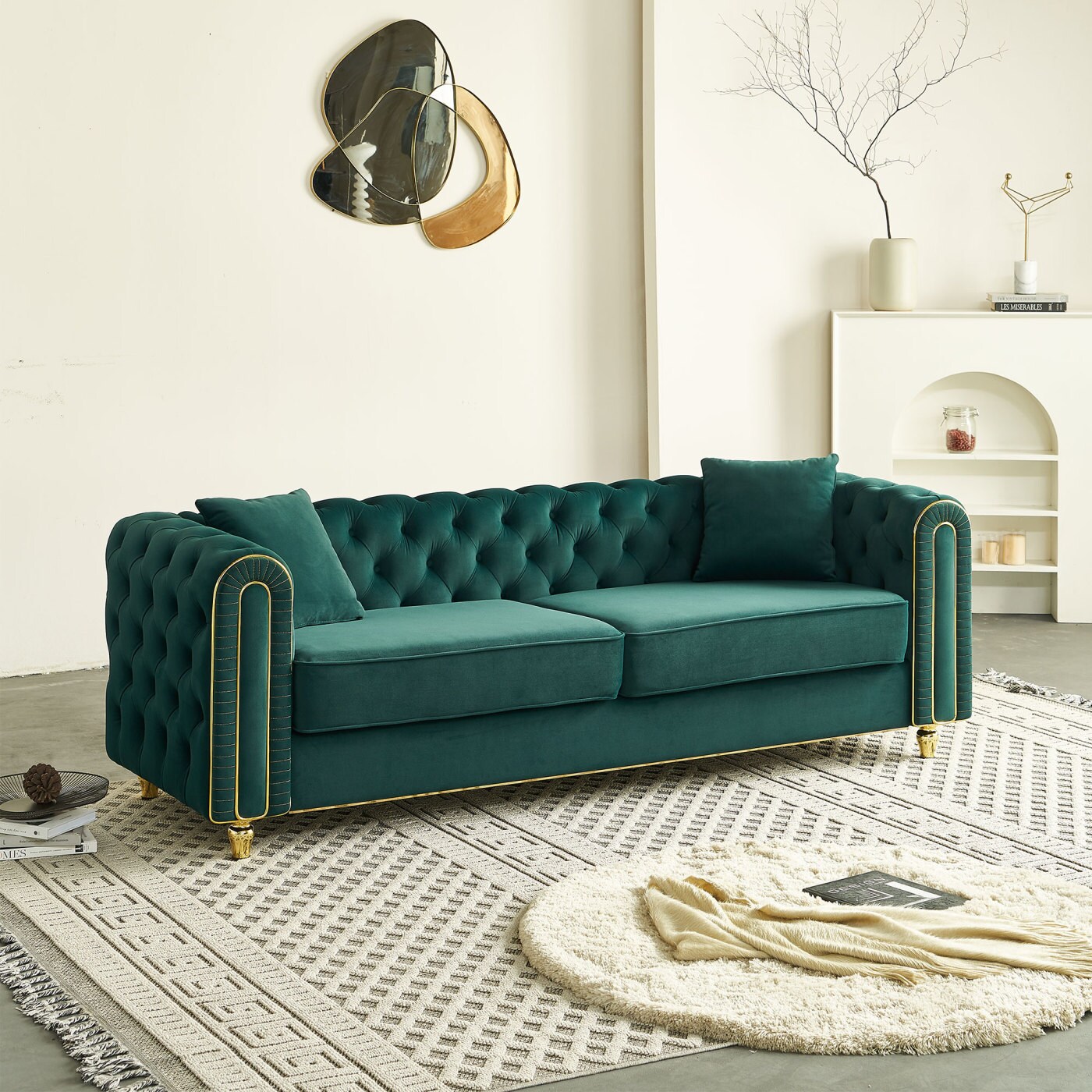 CHITA 86-Inch Green 2-Piece Velvet Sofa Button-Tufted Design High ...