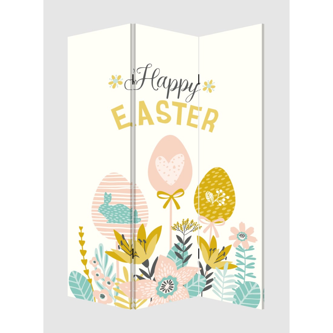 HomeRoots 4000384582 3 Panel Reversible Easter Spring Art Room Divider Screen