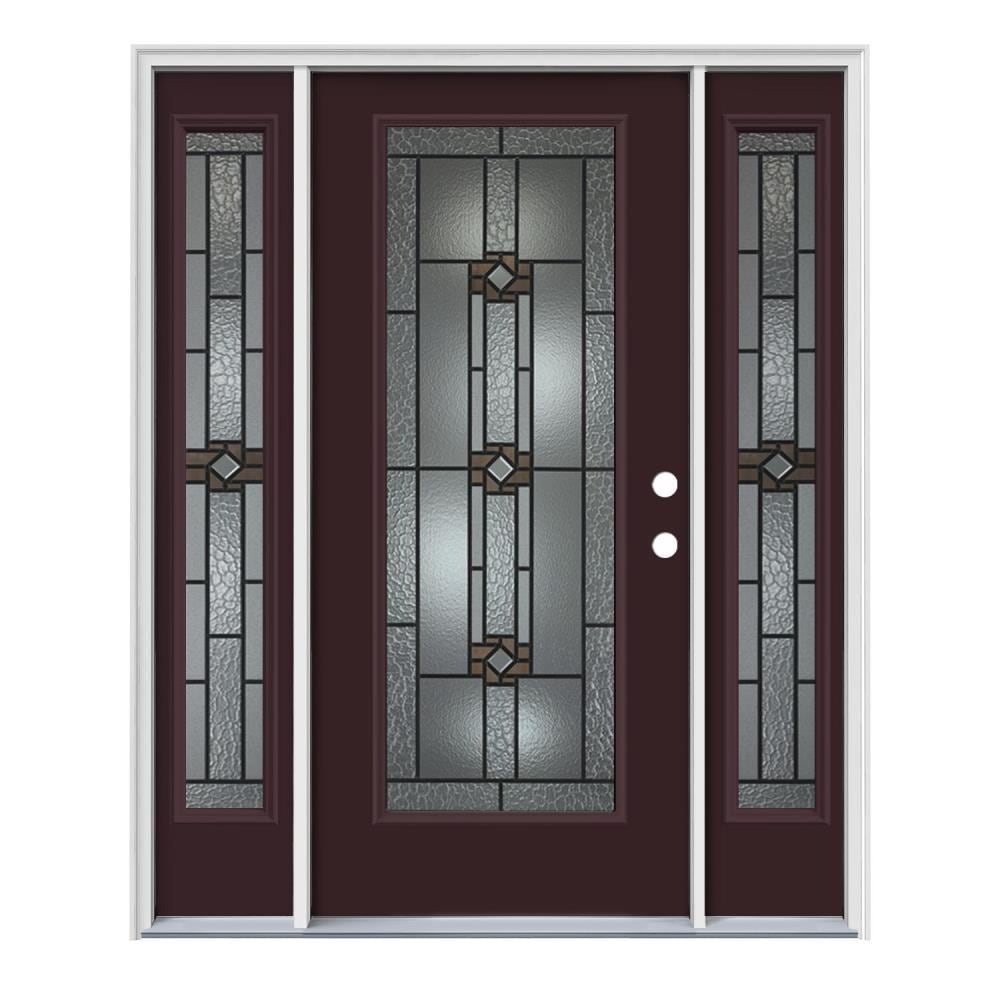 JELD-WEN LOWOLJW166501303 Sonora 64-in x 80-in x 4-9/16-in Steel Full lite Left-hand inswing Currant Painted Prehung Front Door with Sidelights with Brickmould Insulating core