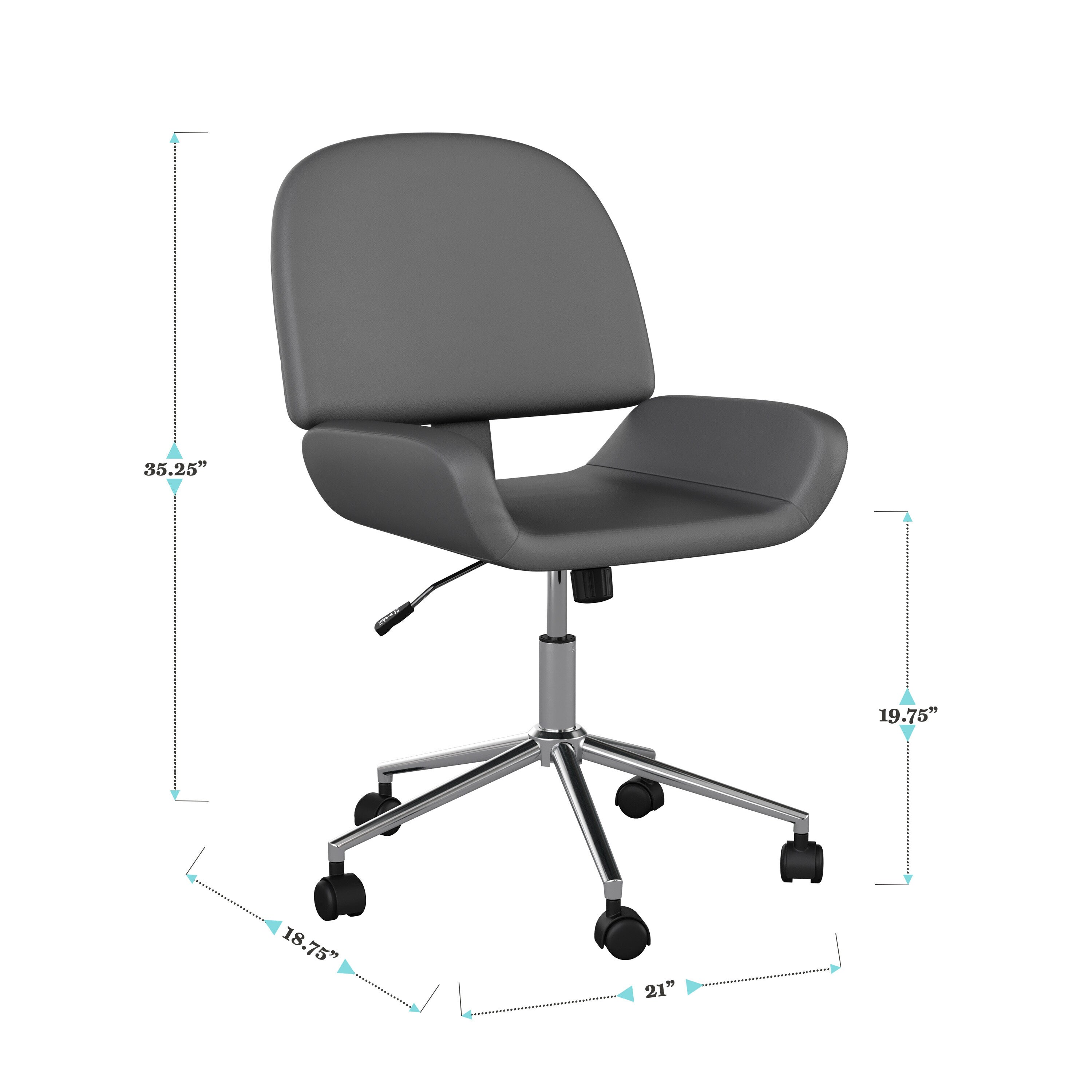 Gray Faux Leather Armless Swivel Office Chair with Polished Nickel Frame