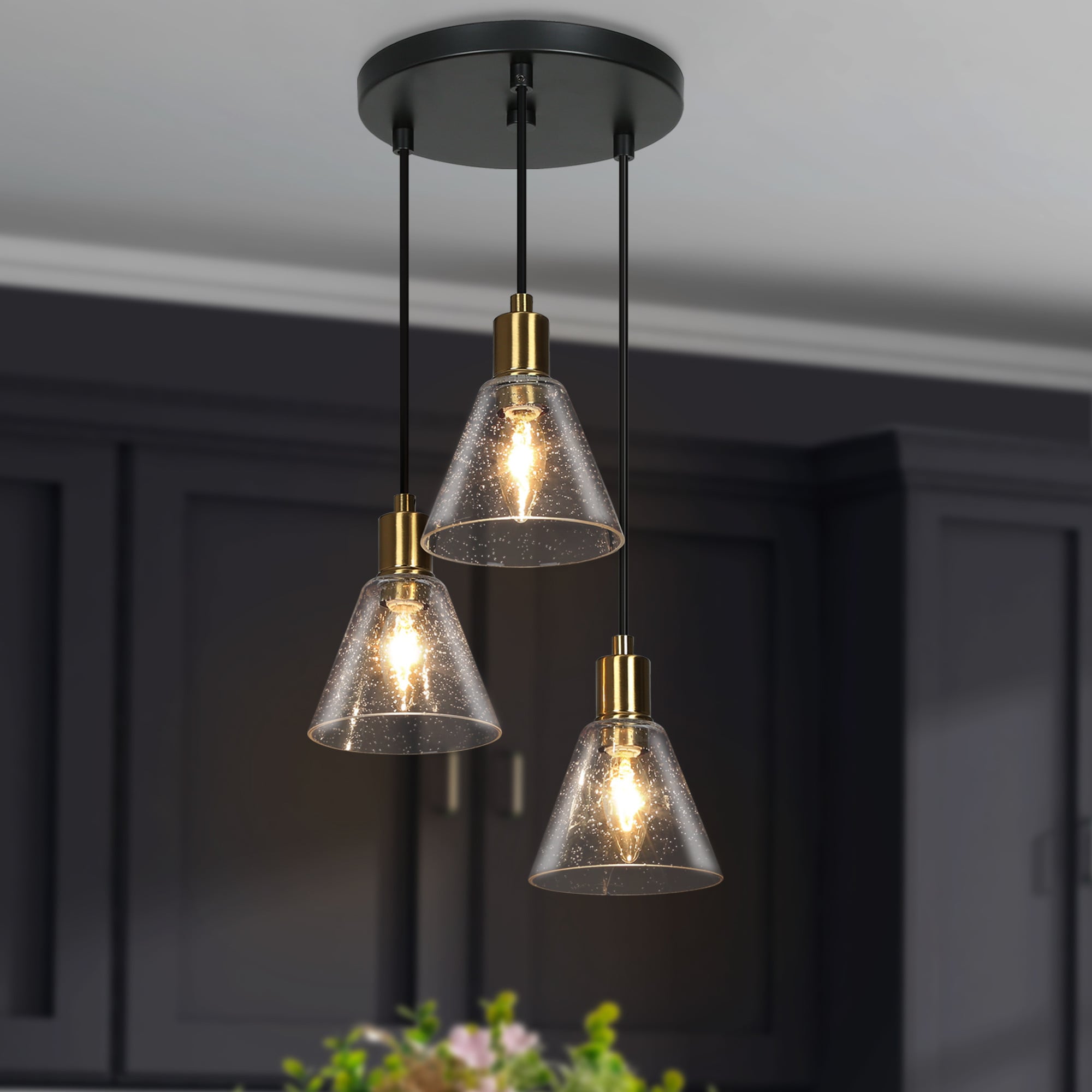 Uolfin EFZMAB-LWS24579-G7 Cluster 3 -Light Gloss Gold Modern/contemporary For Use in Bedrooms, Dining Rooms, Foyers, Kitchens, Living Rooms Chandelier